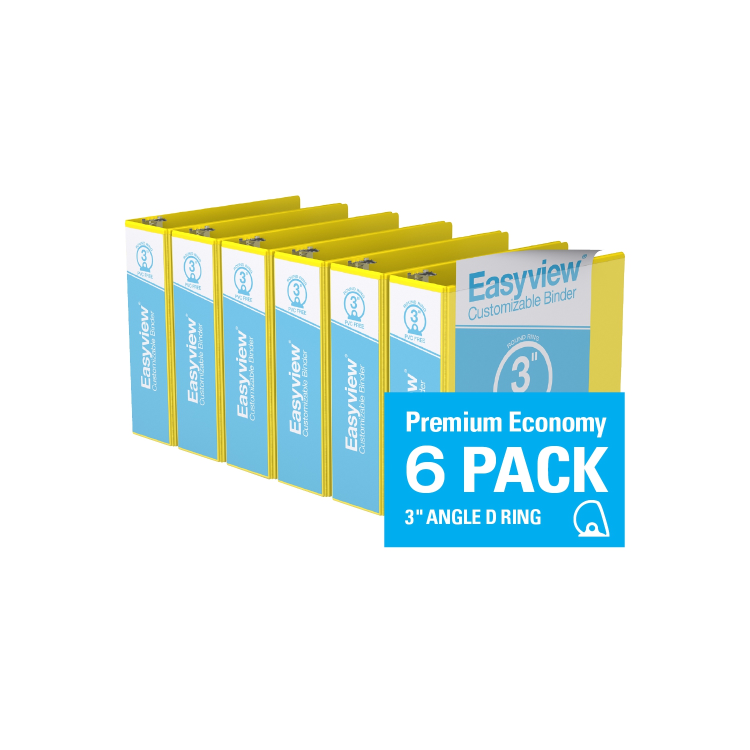 Davis Group Easyview® Premium Round Ring Customizable View Binder, 6 Pack, 3" - Yellow