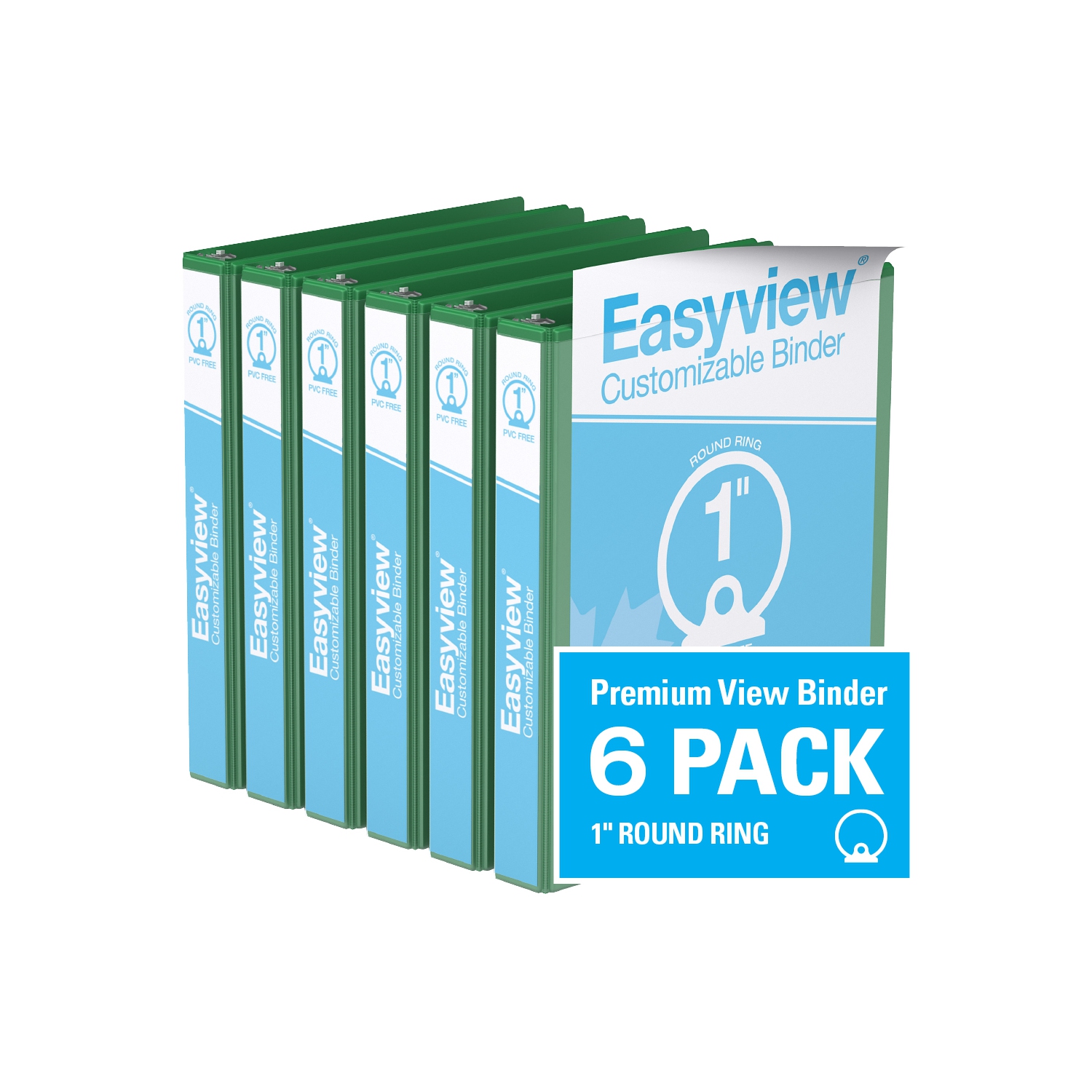 Davis Group Easyview® Premium Round Ring Customizable View Binder, 6 Pack, 1" - Green