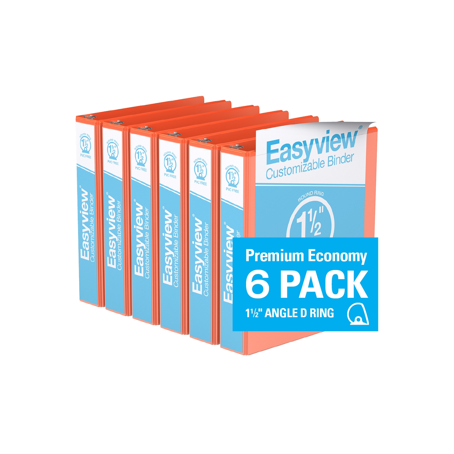 Davis Group Easyview® Premium Round Ring Customizable View Binder, 6 Pack, 1.5" - Orange