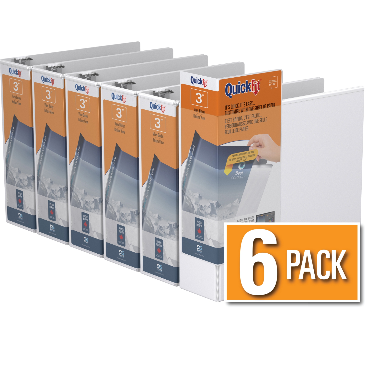 Davis Group QuickFit® View Binder D Ring, 6 Pack, 3" - White