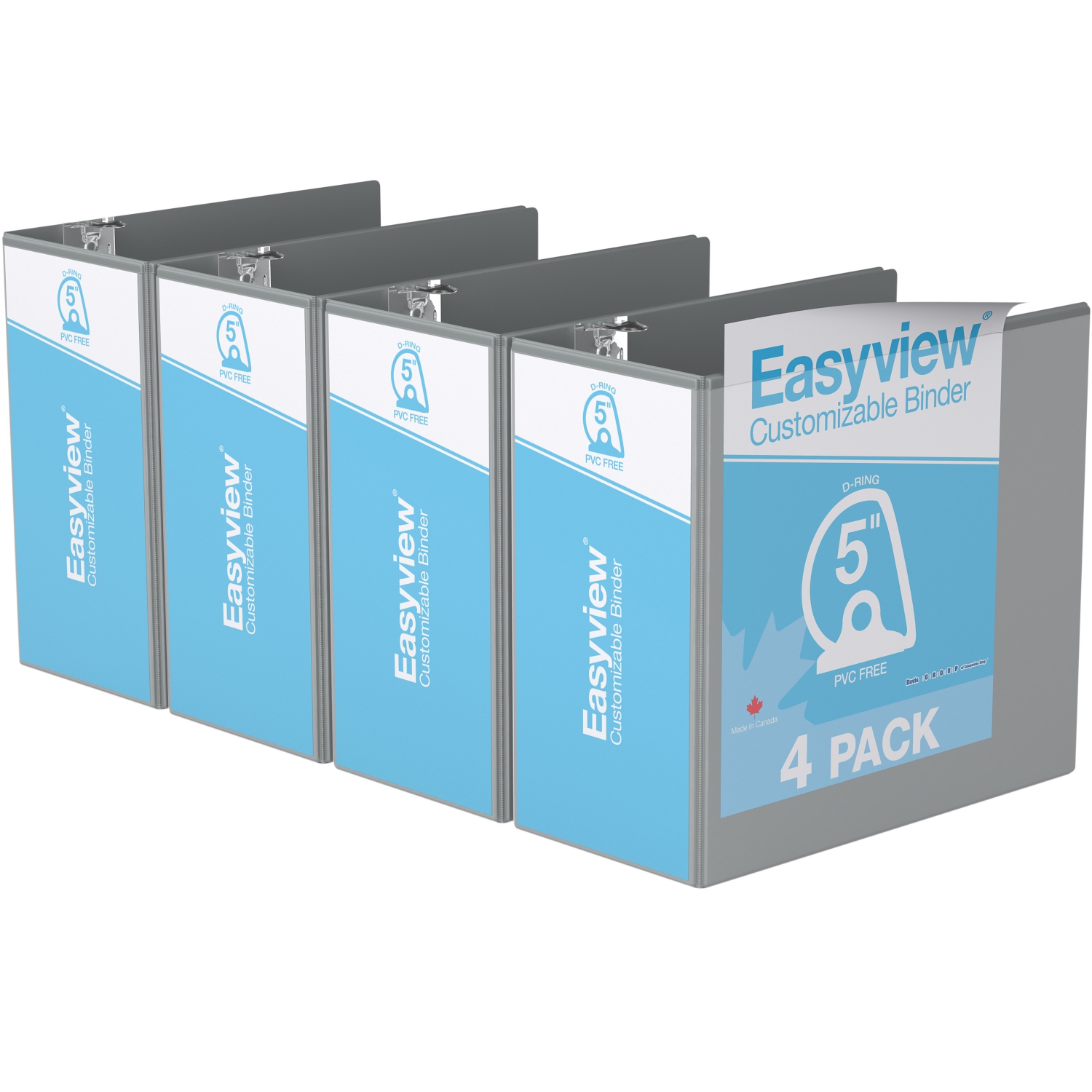 Davis Group Easyview® Premium D Ring Customizable View Binder, 4 Pack, 5" - Grey