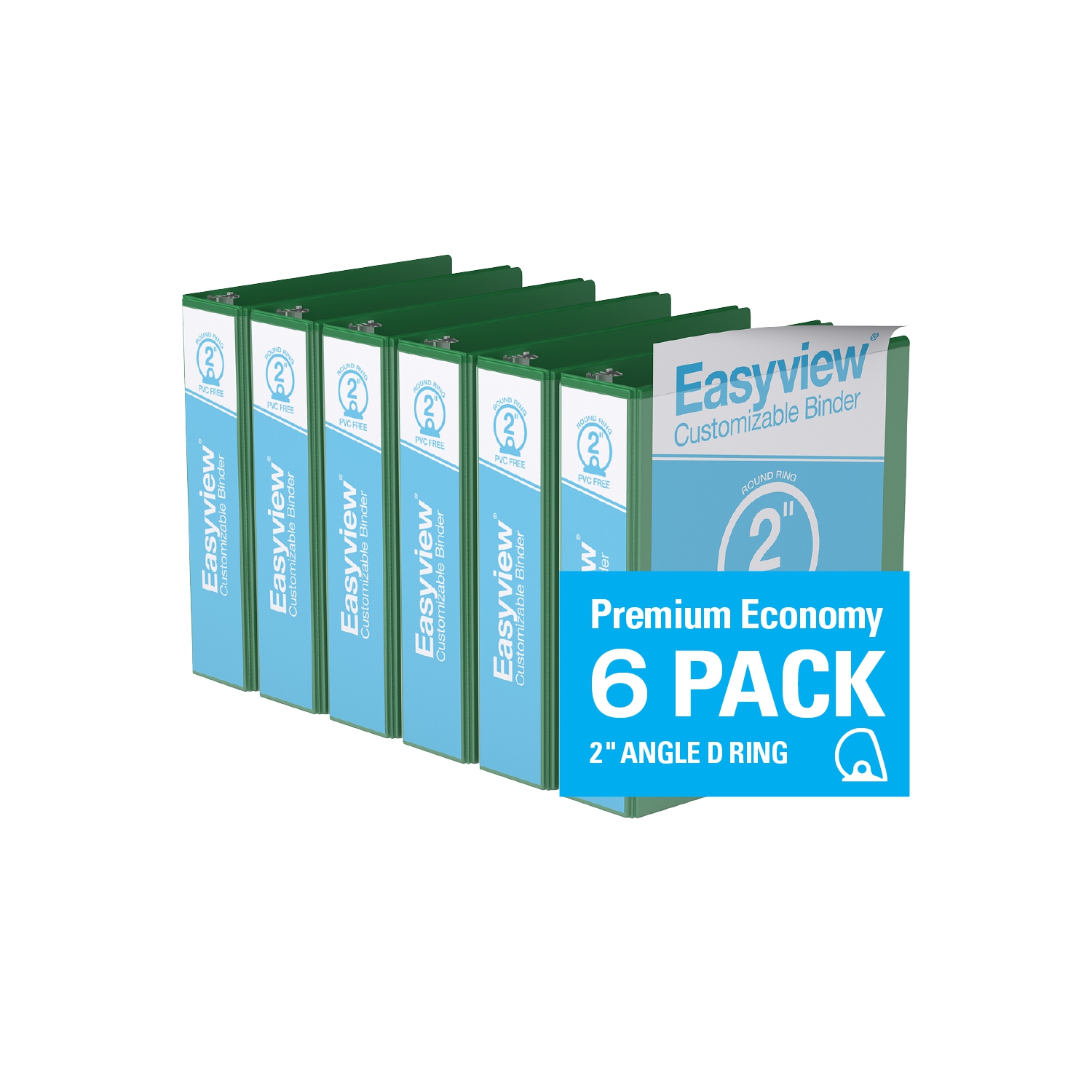 Davis Group Easyview® Premium Round Ring Customizable View Binder, 6 Pack, 2" - Green