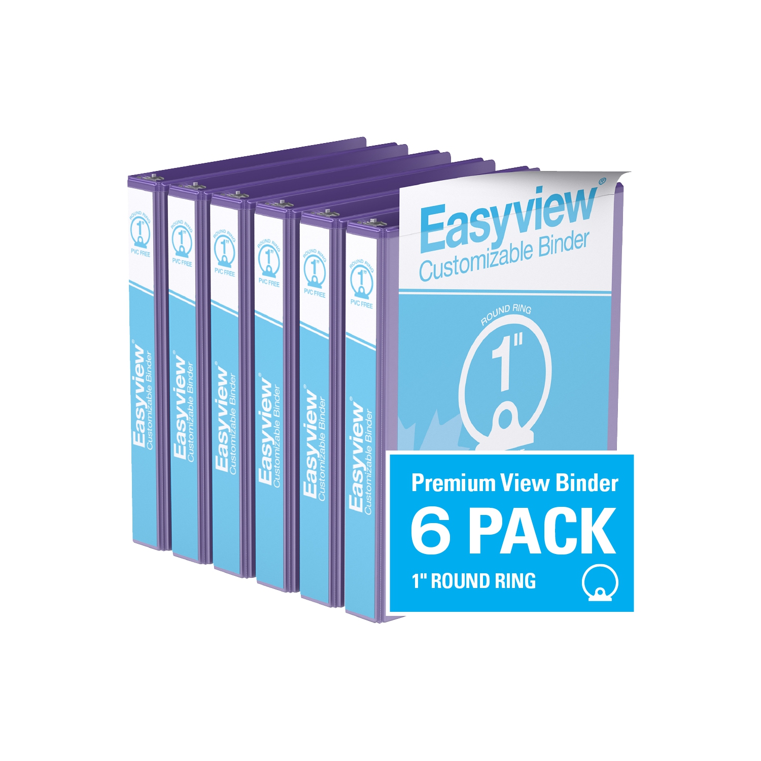Davis Group Easyview® Premium Round Ring Customizable View Binder, 6 Pack, 1" - Purple