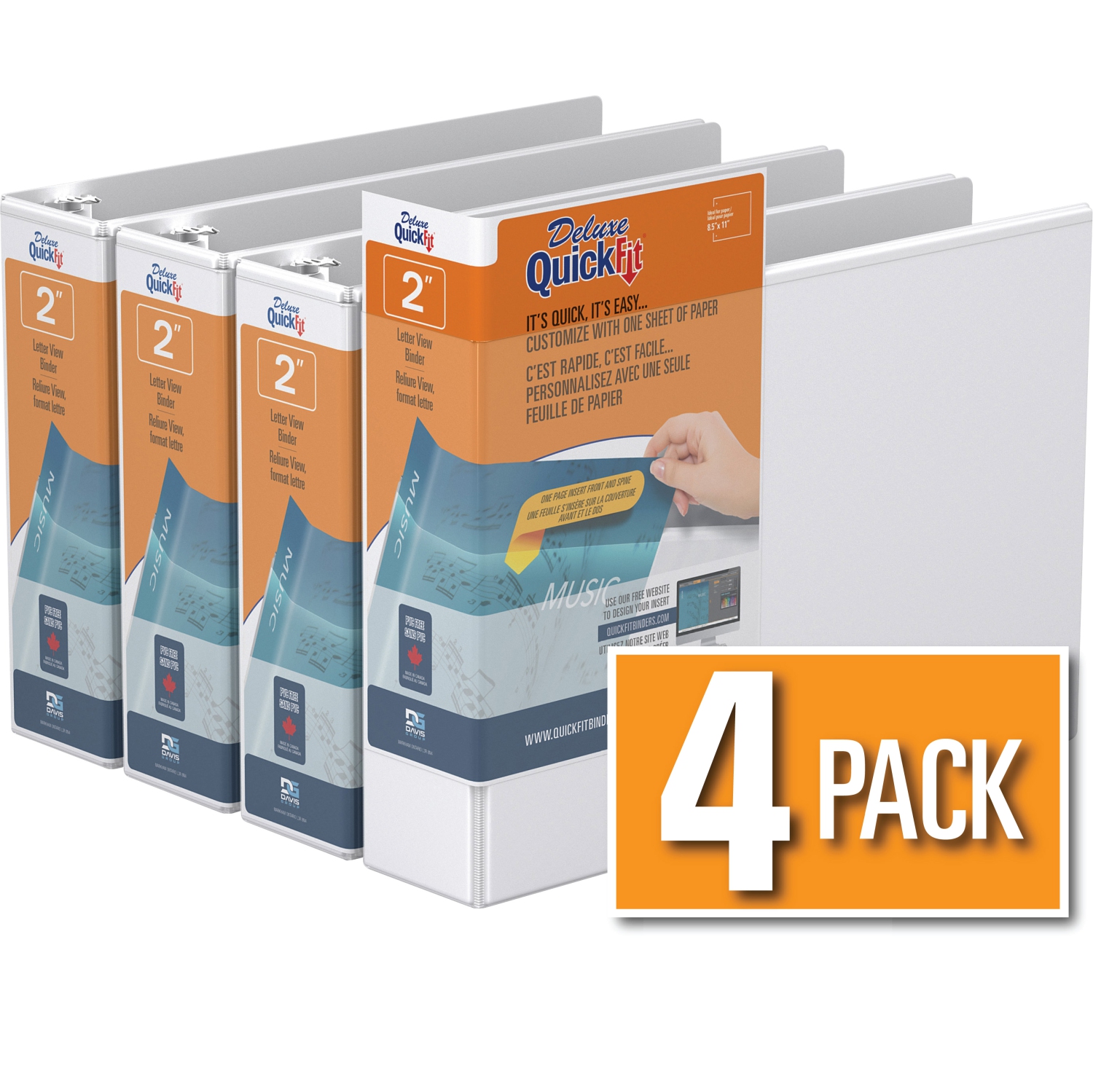 Davis Group Davis Group QuickFit® Heavy Duty Round Ring 8.5 x 11 Lnadscape Spreadsheet View Binder, 4 Pack, 2" - White