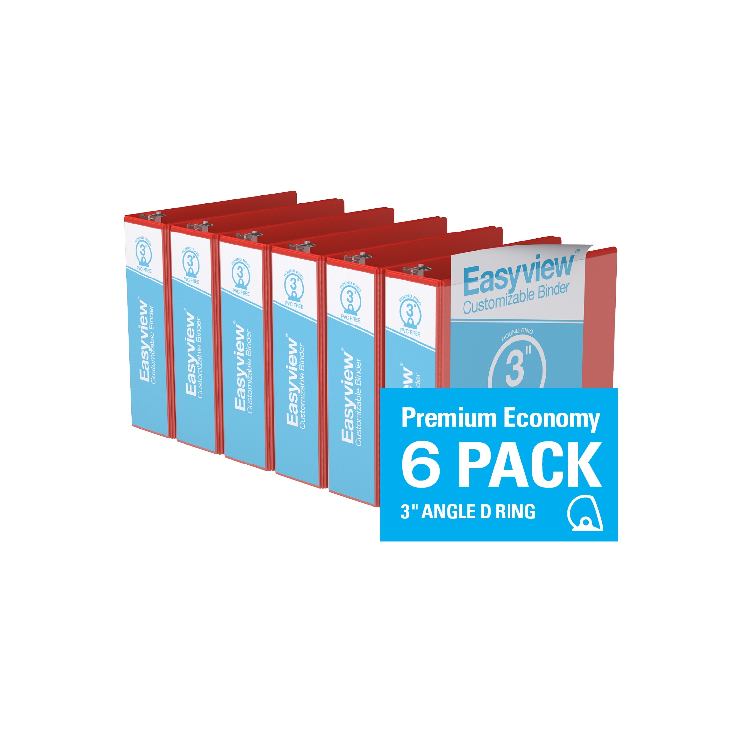 Davis Group Easyview® Premium Round Ring Customizable View Binder, 6 Pack, 3" - Red