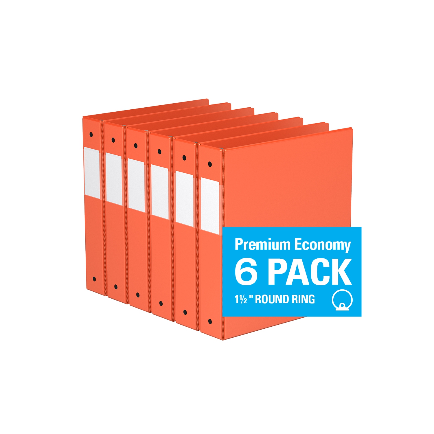 Davis Group Premium Economy Round Ring Binder, 6 Pack, 1.5" - Orange