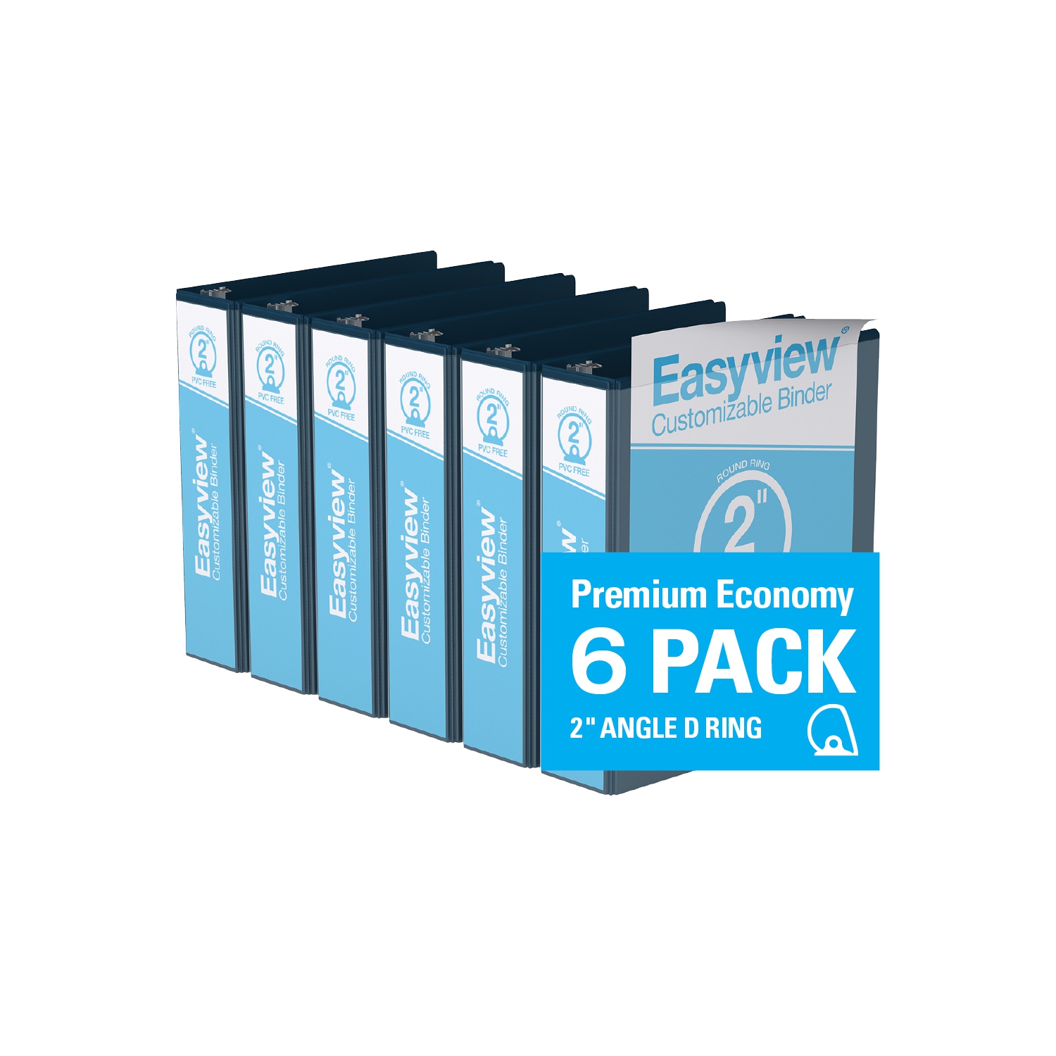 Davis Group Easyview® Premium Round Ring Customizable View Binder, 6 Pack, 2" - Navy Blue