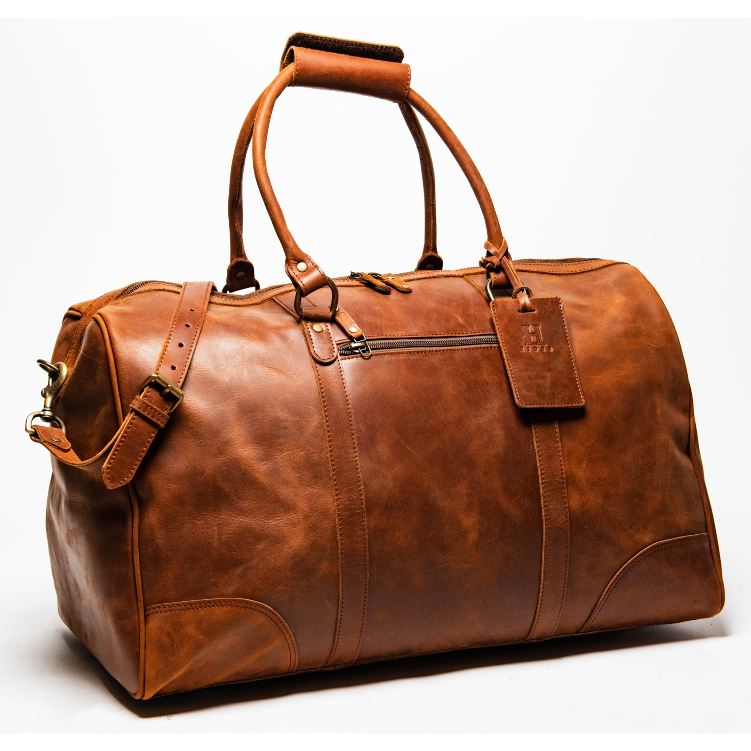 HIDES Tourist Unisex Weekender Leather Travel Gym Duffle Bag 23", Saddle Brown