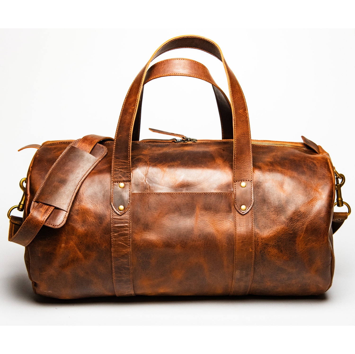 HIDES Travel Leather Gym Duffle Bag 20", Saddle Brown