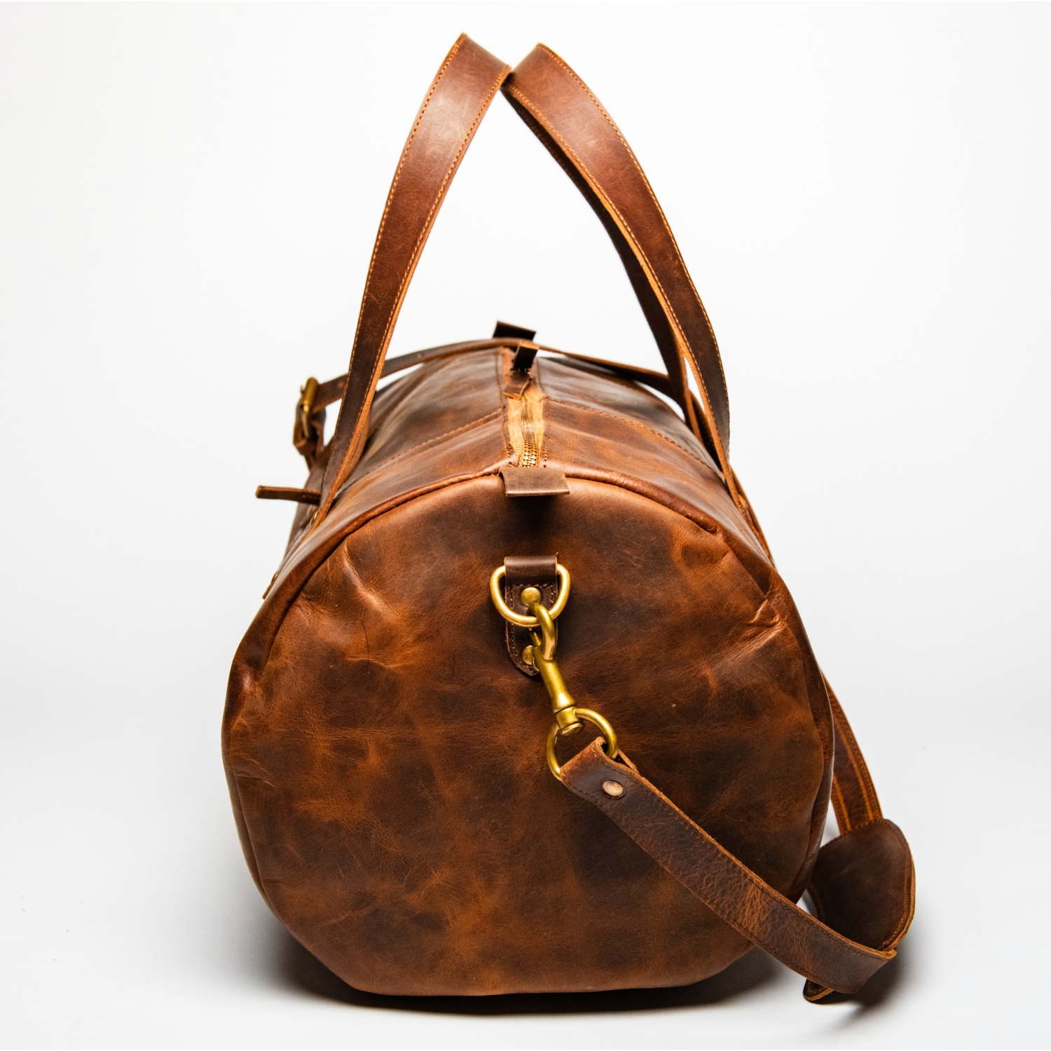 HIDES Travel Leather Gym Duffle Bag 20", Saddle Brown