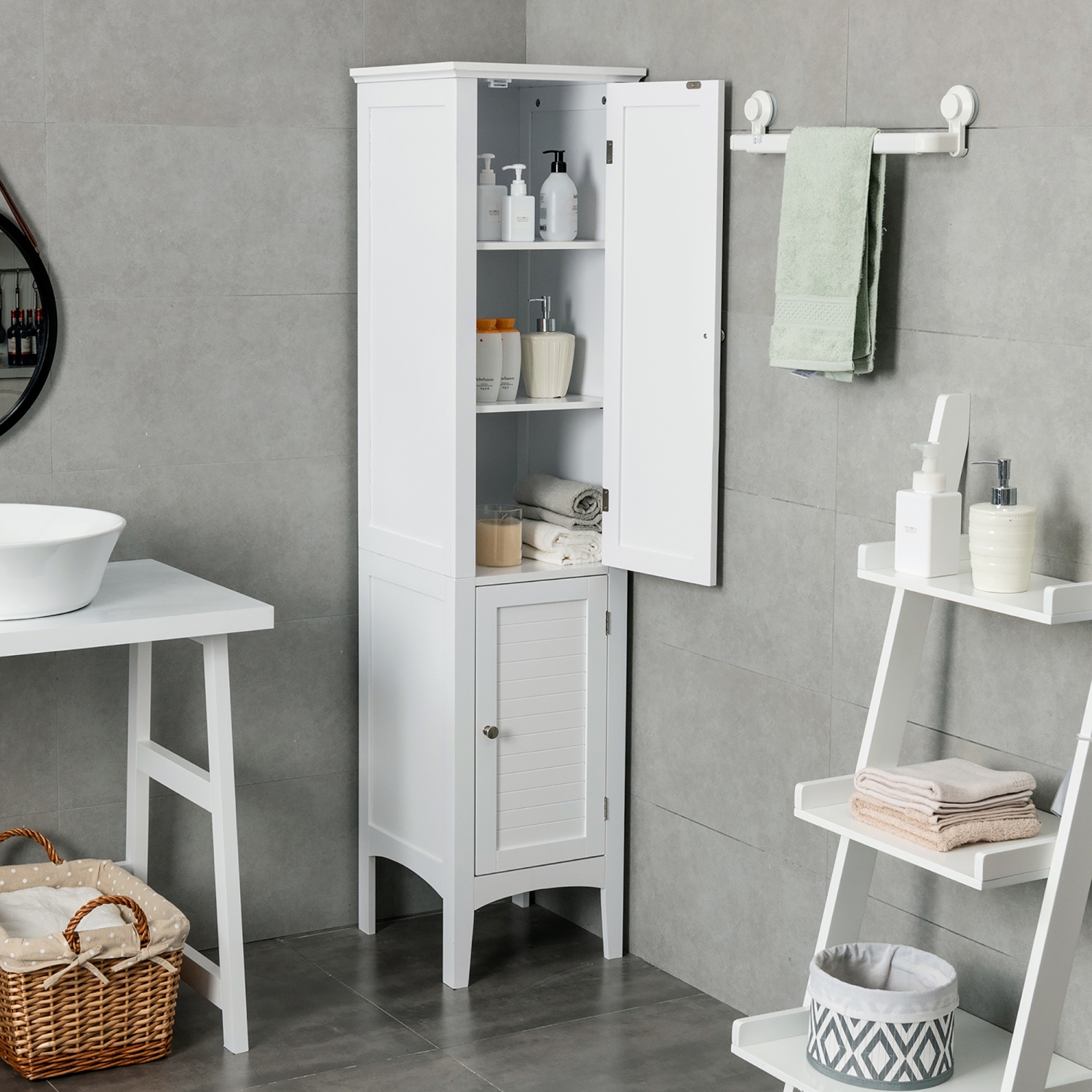 Costway Freestanding Bathroom Storage Cabinet Linen Tower Kitchen Living Room