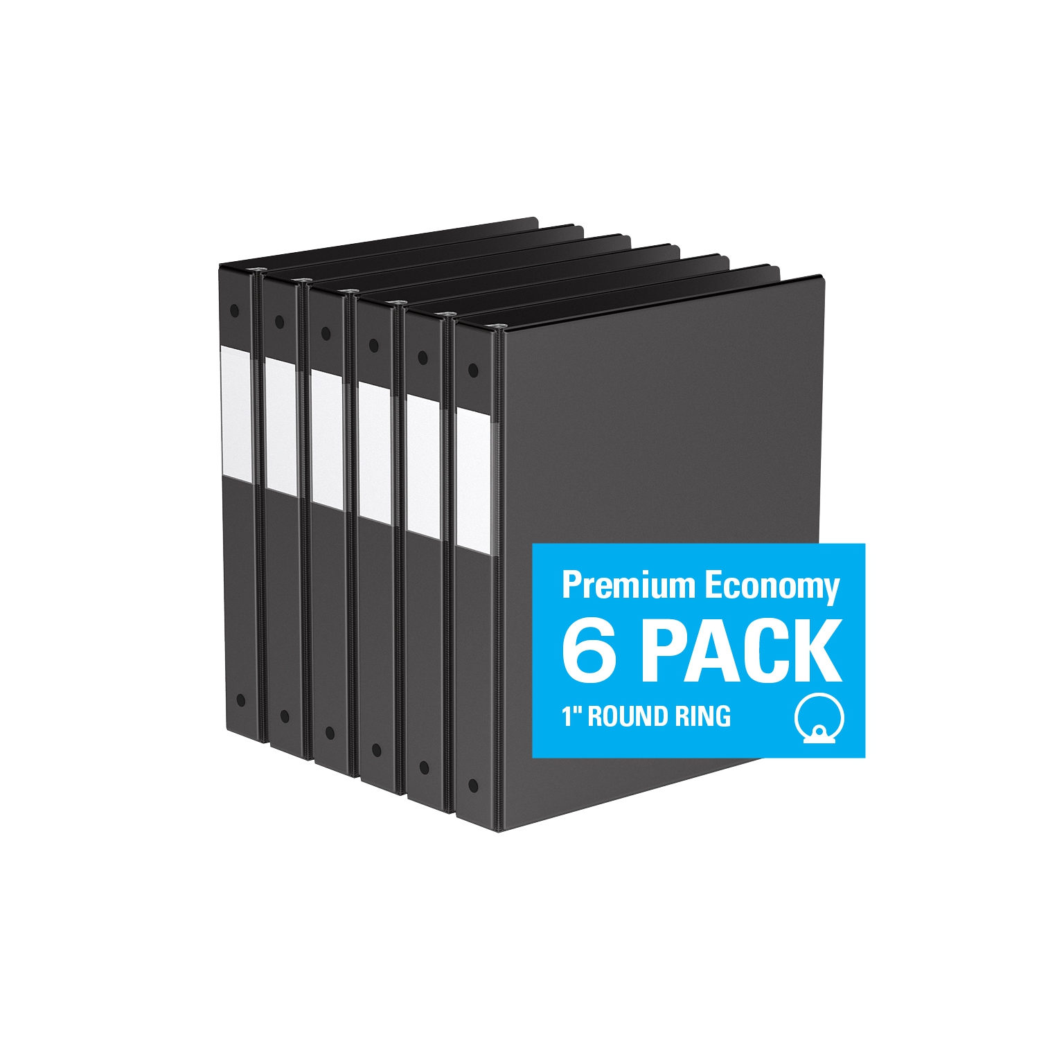 Super économie, Reliure à anneaux ronds 1 po, paquet de 6 – Noir