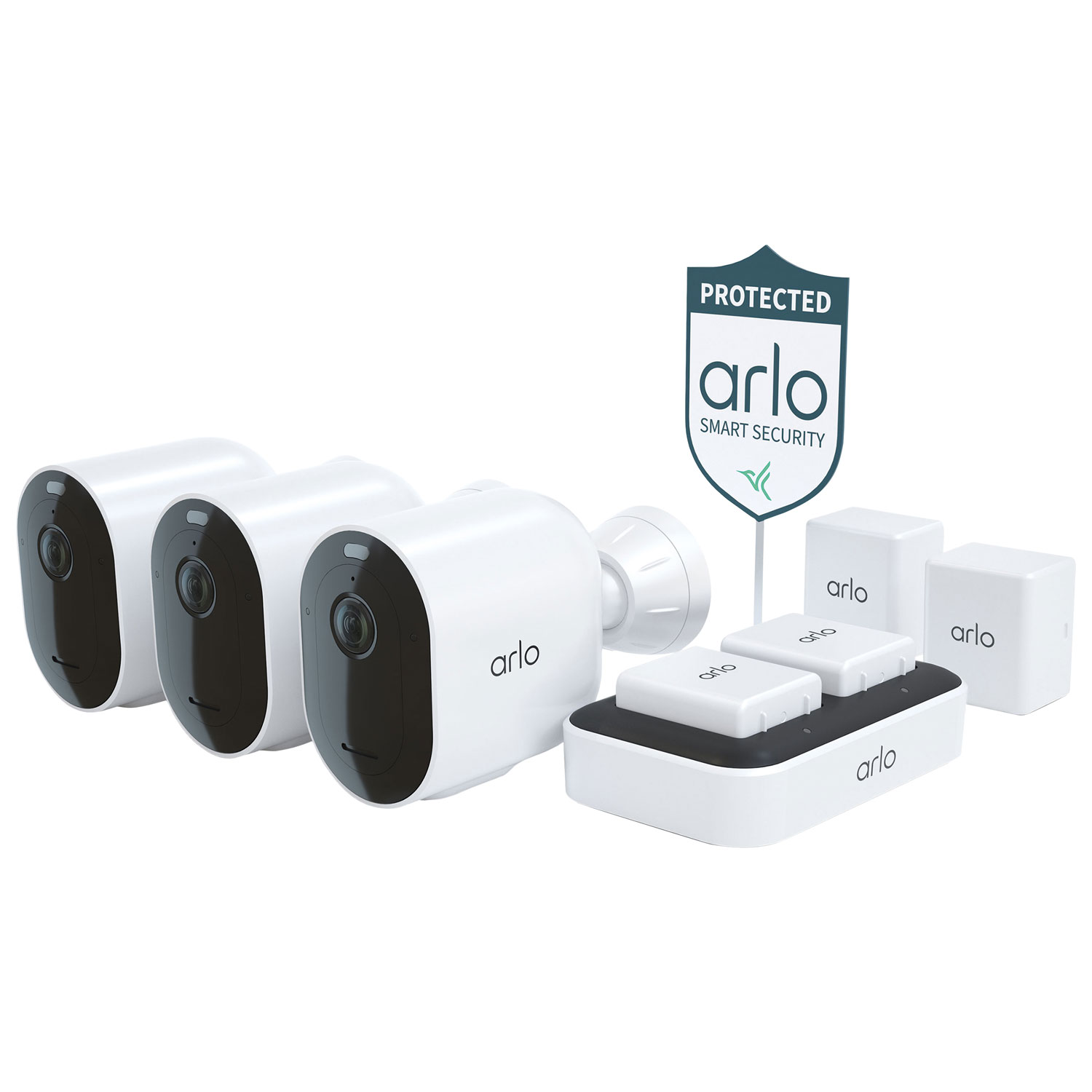 Arlo Pro 4 Spotlight Camera Security Bundle with 3 Wire-Free Indoor/Outdoor 2K Cameras - White - Only at Best Buy