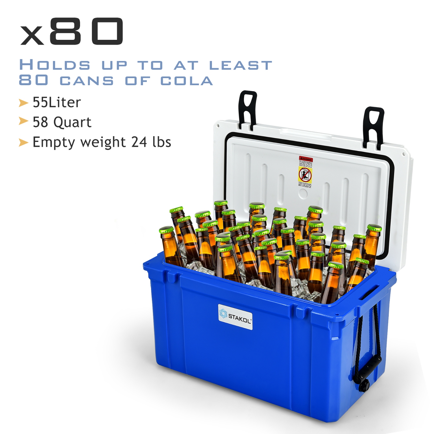 STAKOL 58 Quart Portable Cooler Ice Chest Leak-Proof 80 Cans Ice Box for Camping