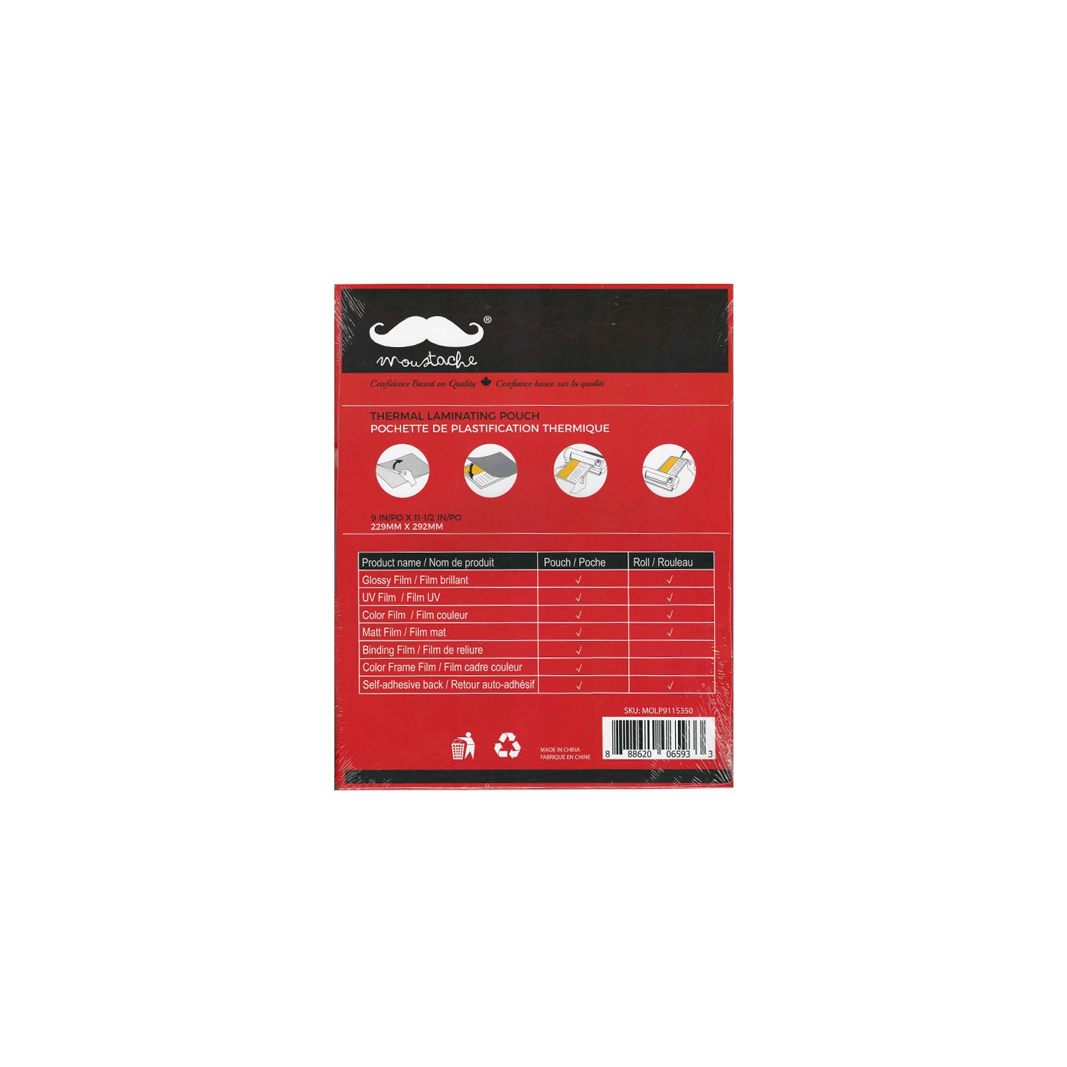 Pochette de plastification thermique, 50/paquet - Moustache® - format lettre, 3 MIL