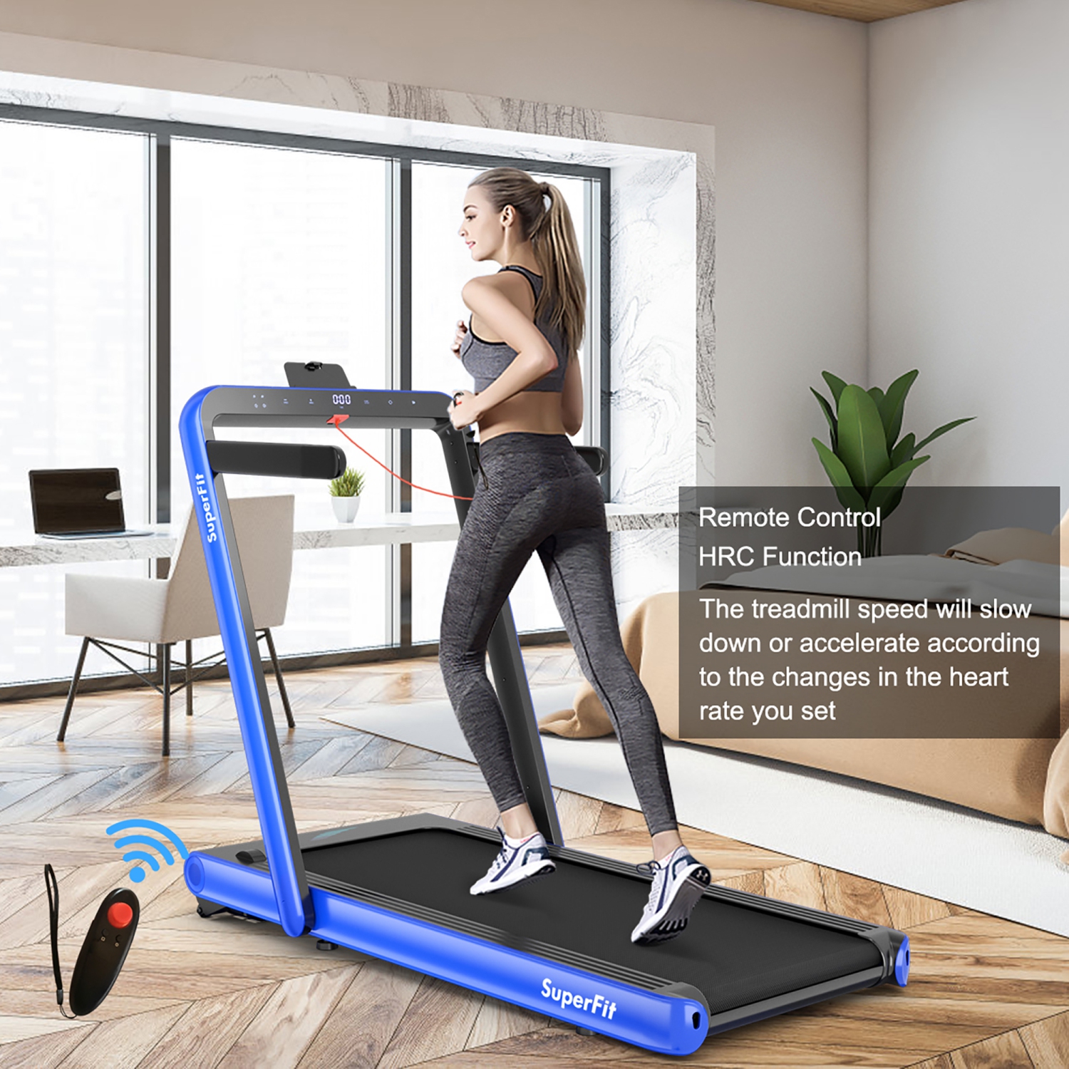 SuperFit 4.75HP 2 In 1 Folding Treadmill W/Remote APP Control Bluetooth