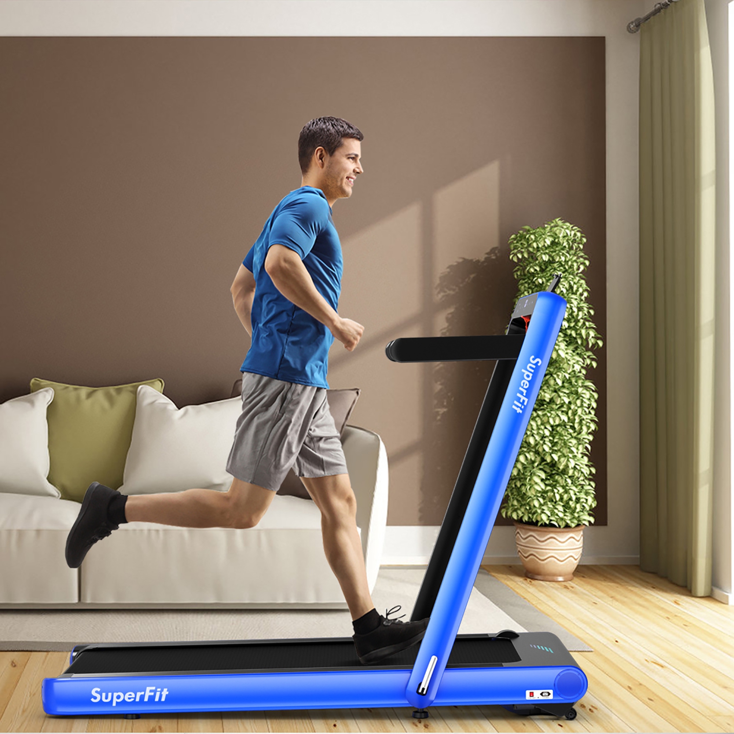 SuperFit 4.75HP 2 In 1 Folding Treadmill W/Remote APP Control Bluetooth