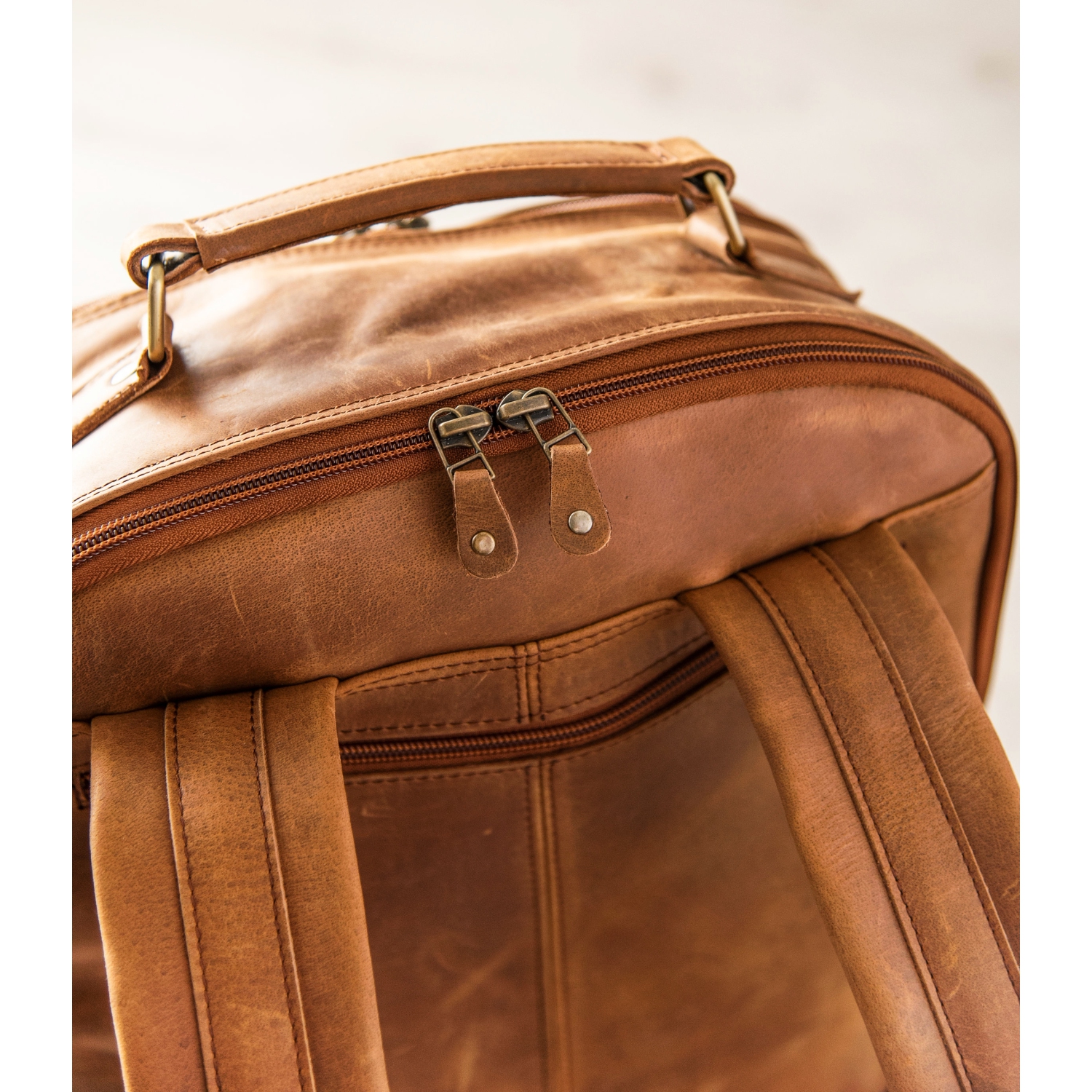 HIDES Rucksack Leather School Travel Laptop Backpack 17", Saddle Brown