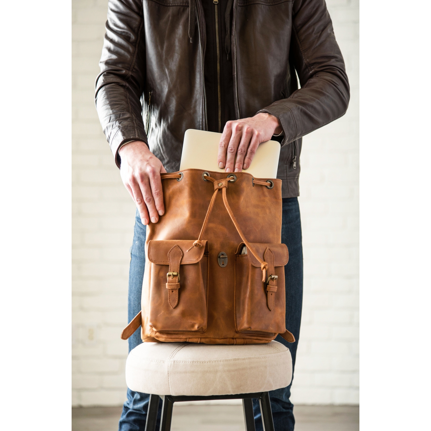 SAC à dos de voyage EN cuir LIS City, brun alezan