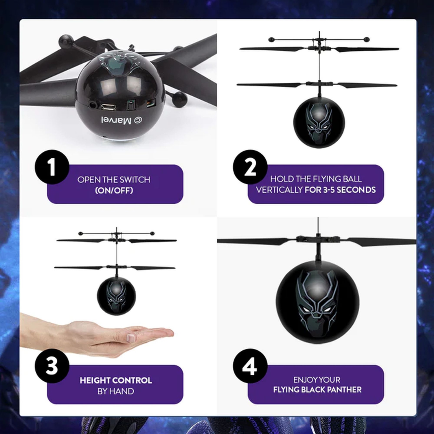 Marvel Licensed Avengers Black Panther IR UFO Ball Helicopter