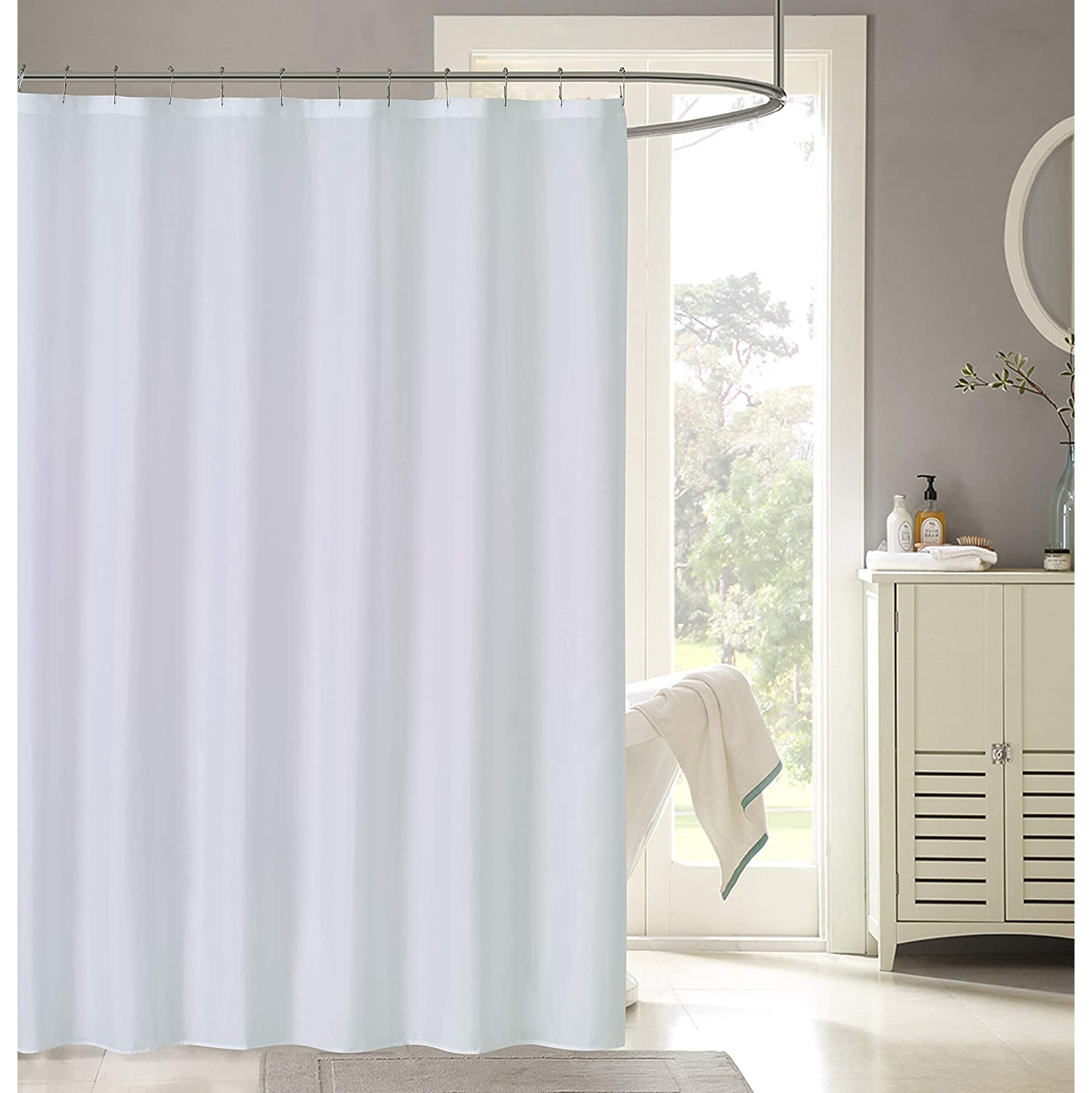 Water Repellent Durable Fabric Shower, Mold Mildew Resistant Shower Curtain