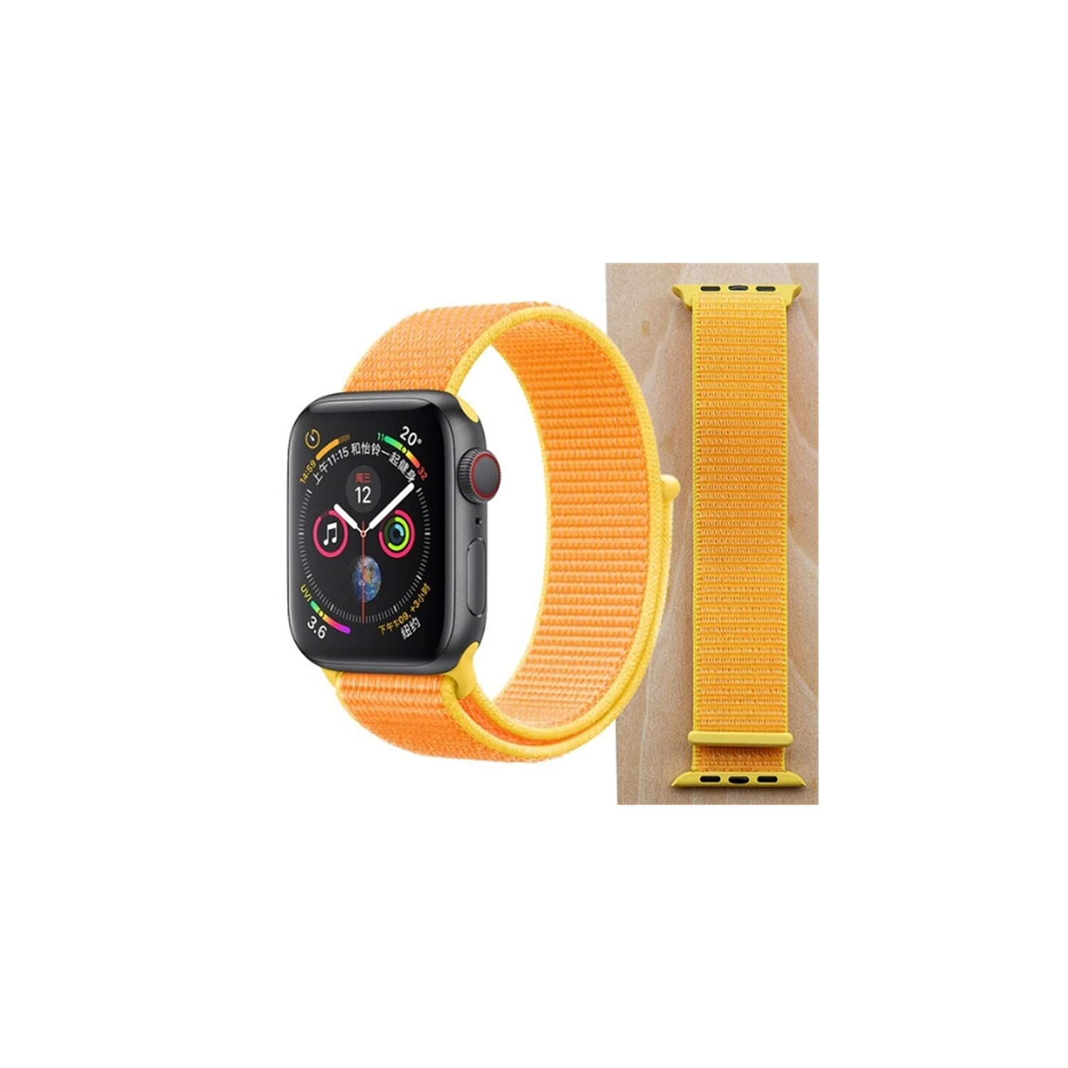 Bracelet de rechange en nylon tissé pour Apple Watch iWatch série 1 à 10 SE Ultra, 49&nbsp;mm, 45&nbsp;mm, 42&nbsp;mm, 44&nbsp;mm, 46&nbsp;mm, jaune