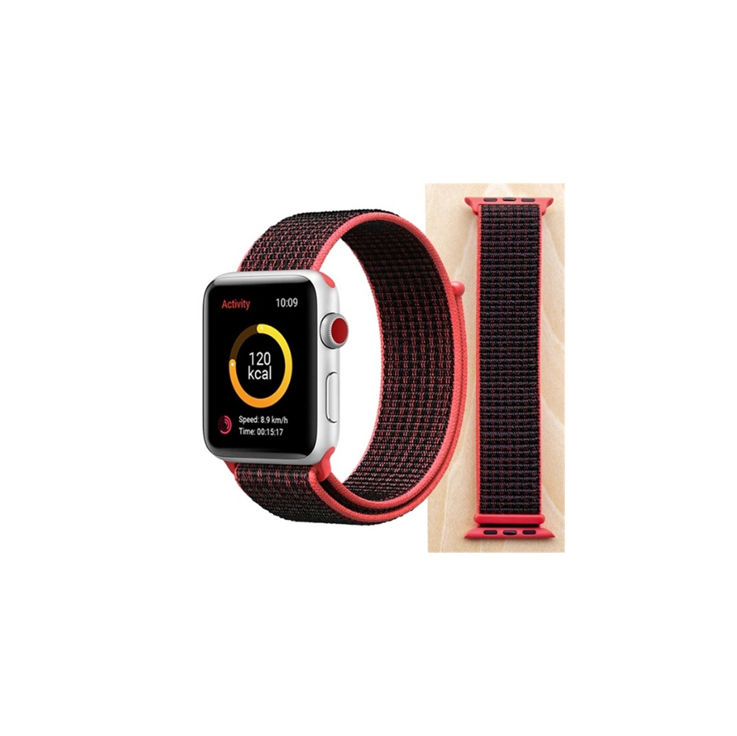 Woven Nylon Sport Loop Replacement Band Strap for Apple Watch iWatch Series 1 to 10 SE Ultra, 42mm(Series 123) 44mm 45mm 46mm 49mm, Red with Black