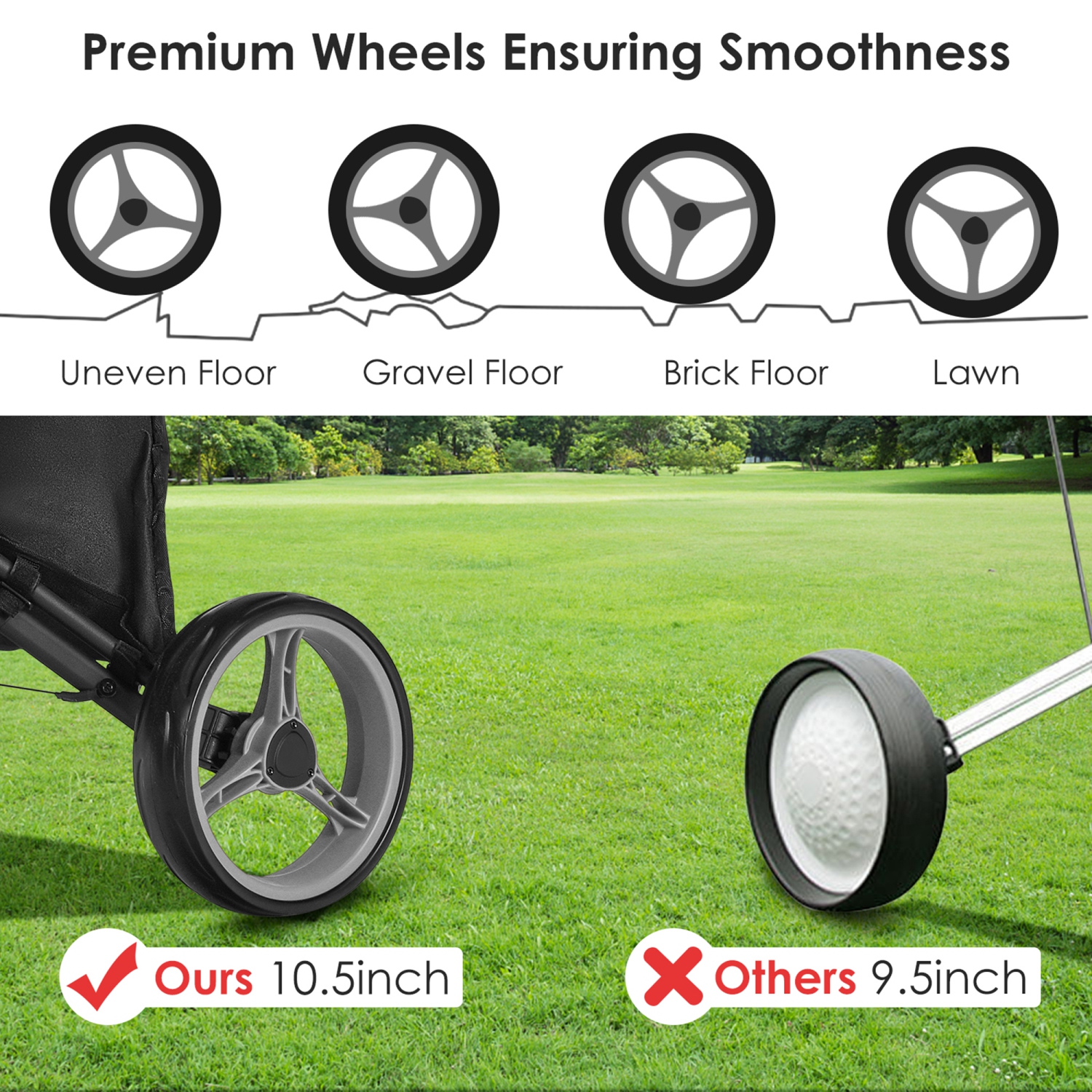 Gymax 3-Wheel Foldable Golf Push Pull Cart Trolley w/ Adjustable Handle