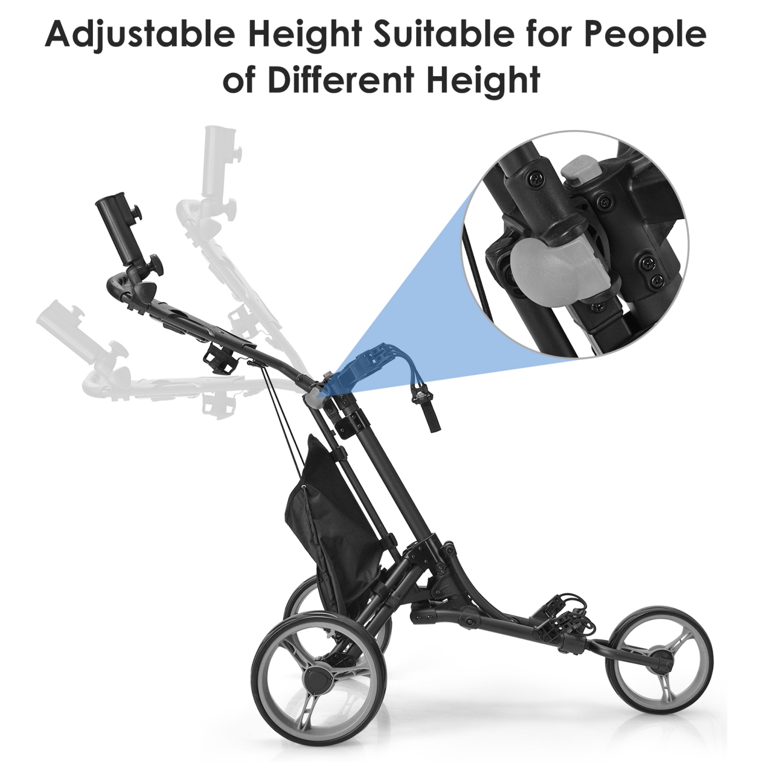 Gymax 3-Wheel Foldable Golf Push Pull Cart Trolley w/ Adjustable Handle