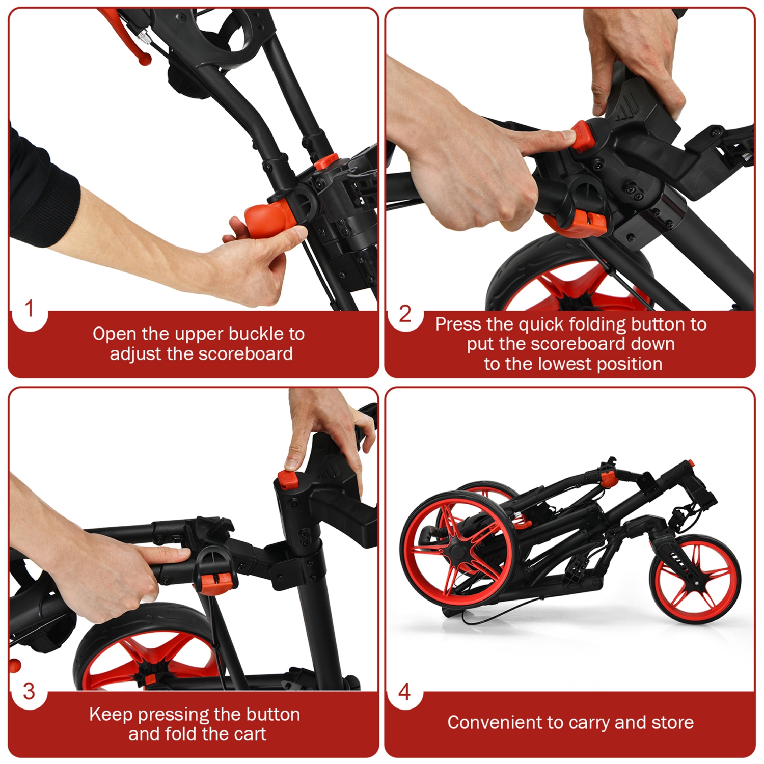 Gymax 3 Wheels Foldable Golf Push Pull Cart Trolley w/ Adjustable Handle Brake