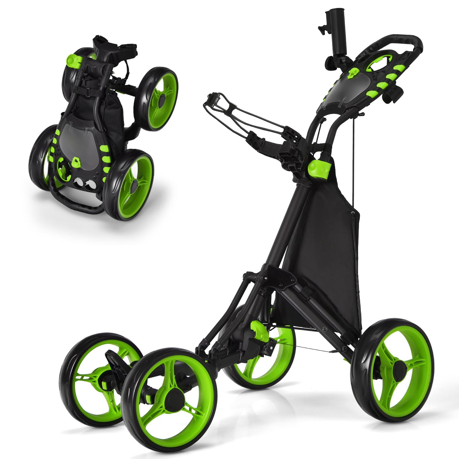 Chariot de golf repliable à 4 roues avec sac étanche au frein de Gymax