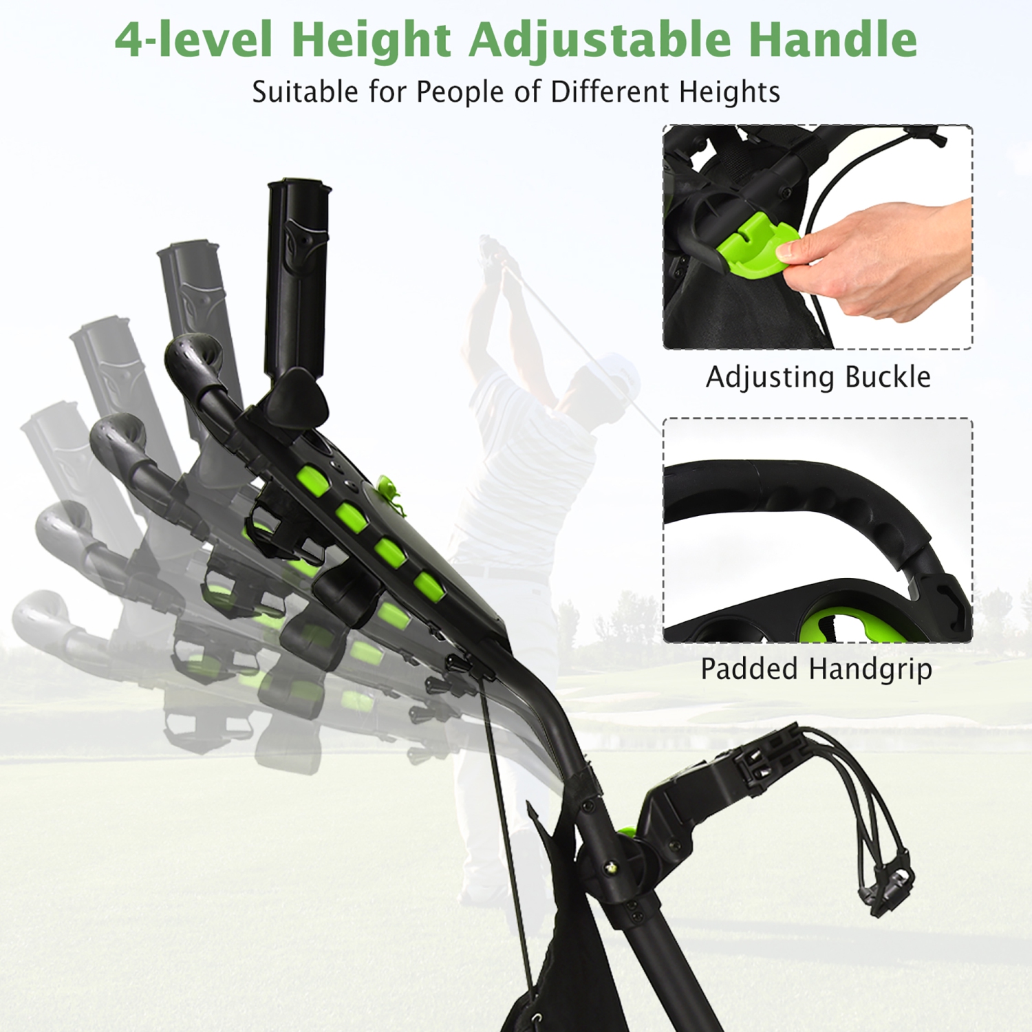 Chariot de golf repliable à 4 roues avec sac étanche au frein de Gymax