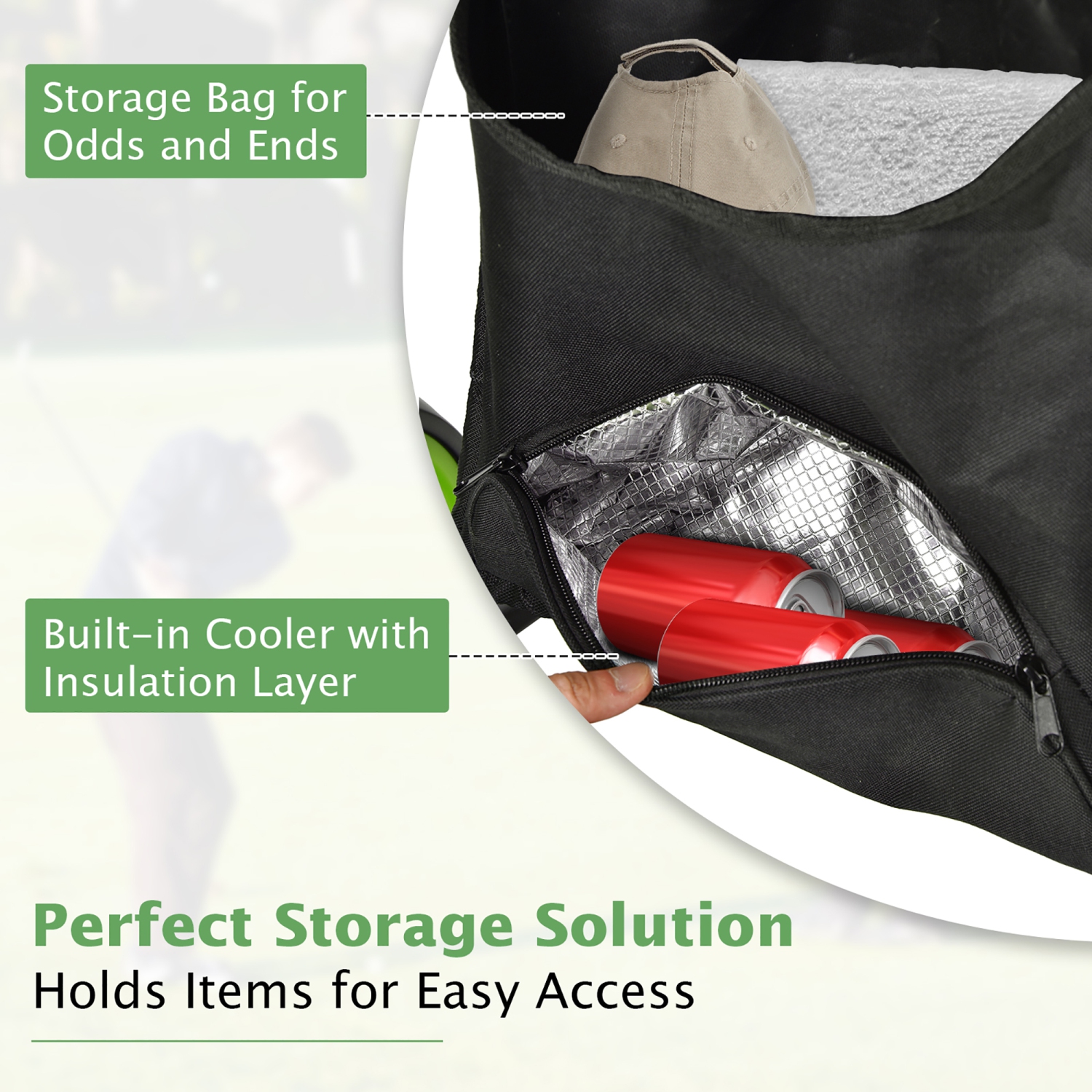 Chariot de golf repliable à 4 roues avec sac étanche au frein de Gymax