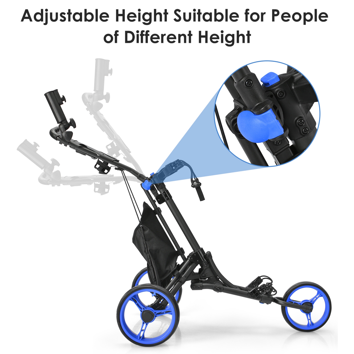 Gymax 3-Wheel Foldable Golf Push Pull Cart Trolley w/ Adjustable Handle