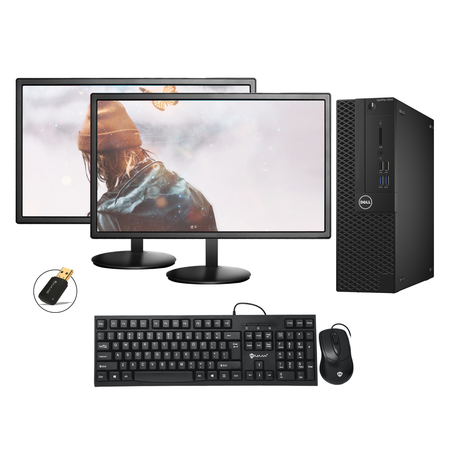 Refurbished (Good) - Dell Optiplex 3050 SFF Desktop Computer with Dual(2) 20 inch Monitor Intel i5 7th Gen 8GB RAM New 512GB SSD Windows 10 Home WiFi HDMI Bluetooth Adapter