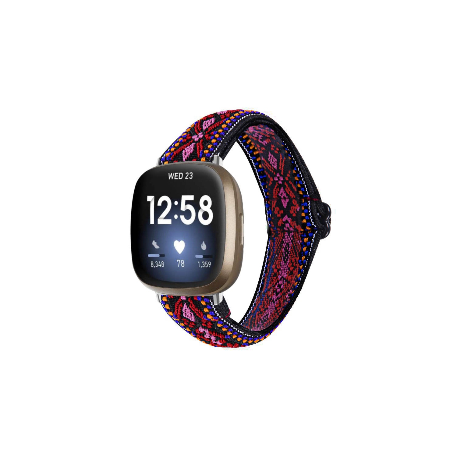 StrapsCo Funky Pattern Elastic Nylon Watch Band Strap for Fitbit Sense - Tribal Red