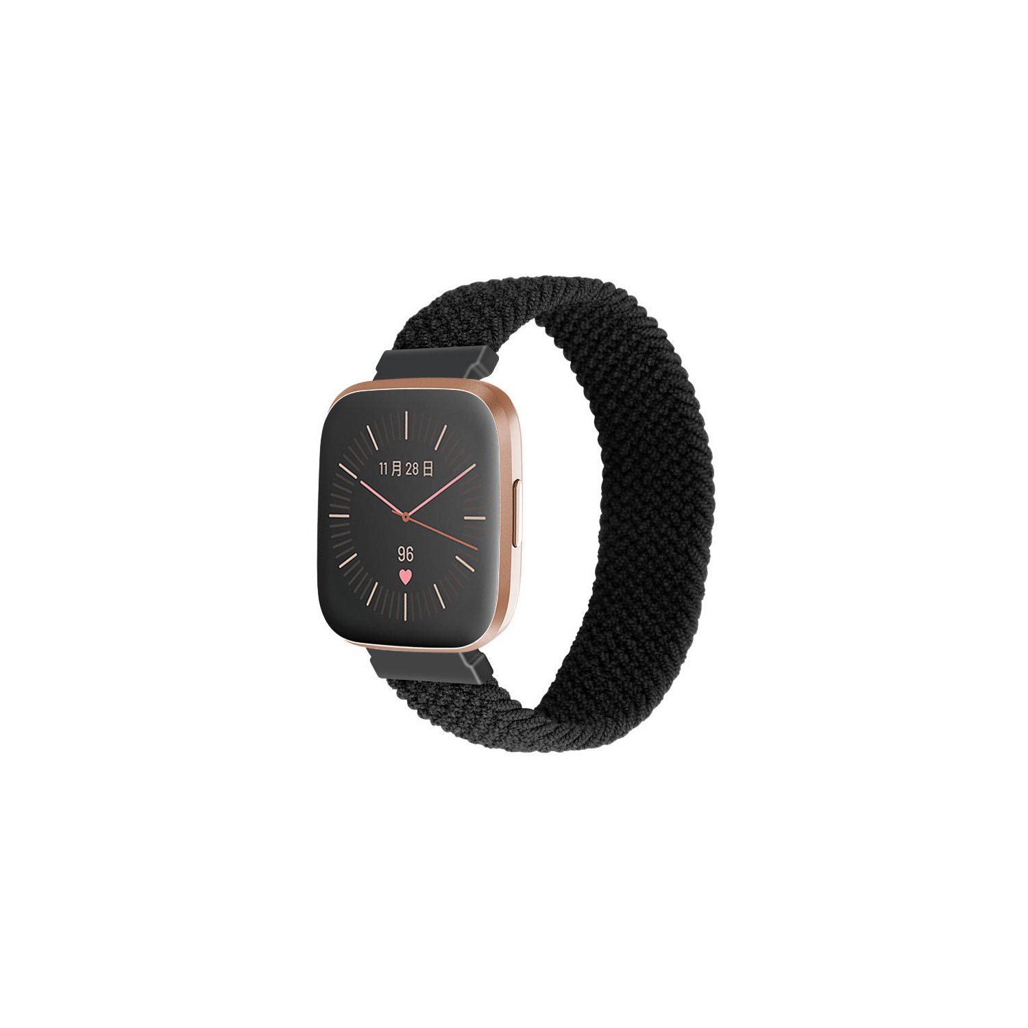 StrapsCo Bracelet de montre en nylon élastique pour Fitbit Versa et Versa 2 - Court pour poignets de 5.8" à 6.1" - Noir
