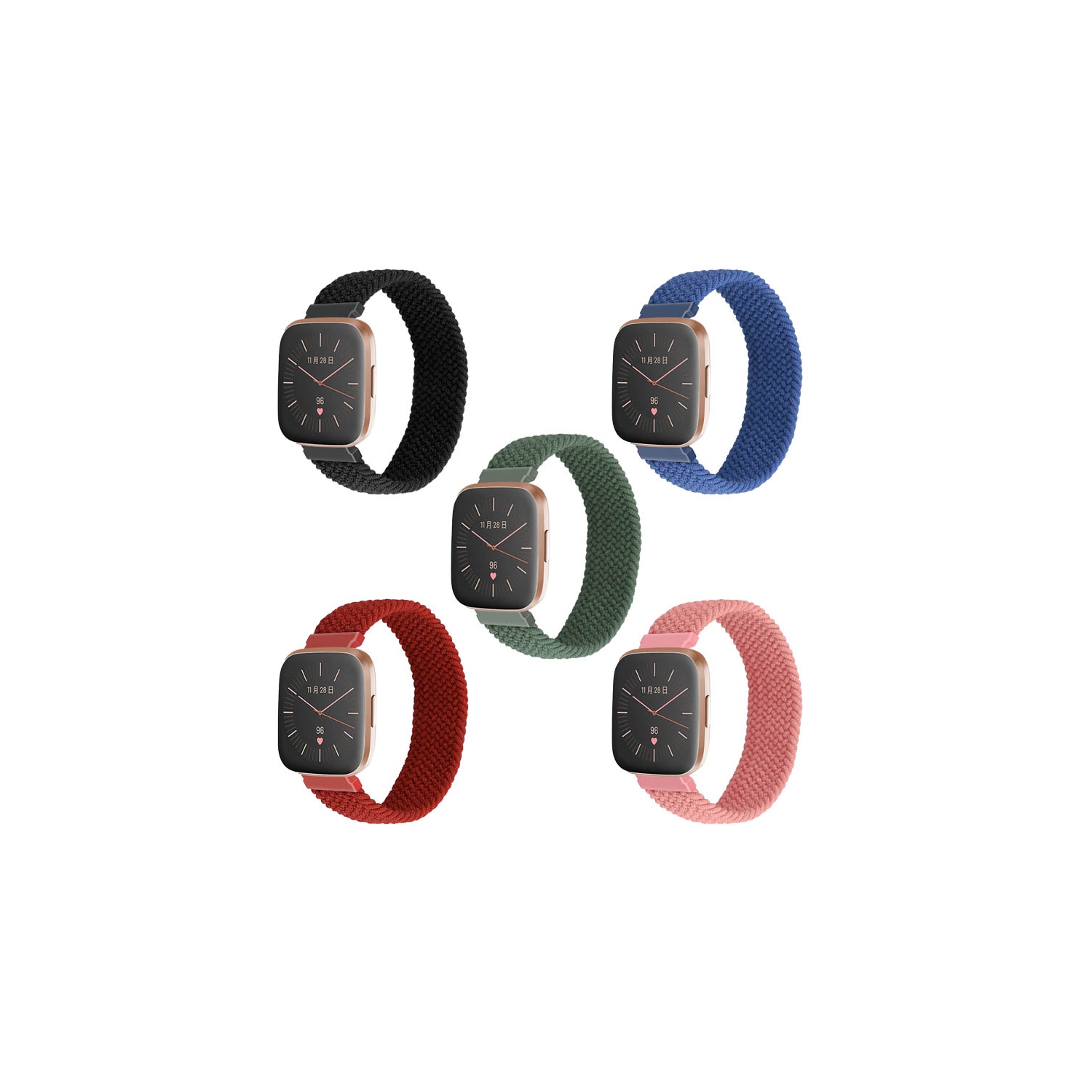 StrapsCo Bracelet de montre en nylon élastique pour Fitbit Versa et Versa 2 - Court pour poignets de 5.8" à 6.1" - Noir