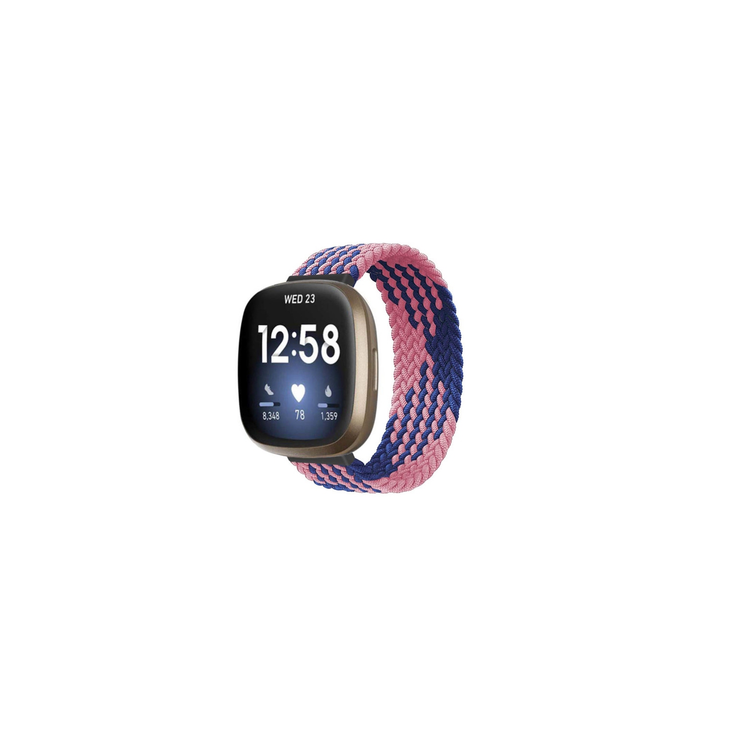 StrapsCo Patterned Elastic Nylon Watch Band Strap for Fitbit Sense - L - Fits 6.6" - 6.9" Wrist - Pink & Blue Buffalo