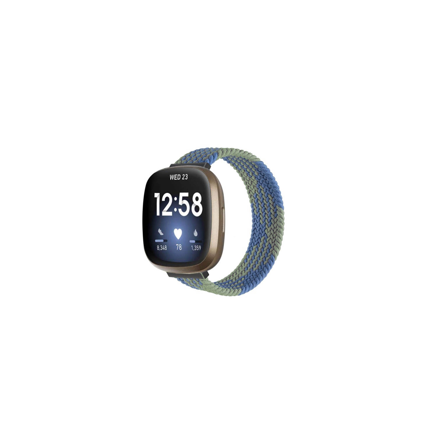 StrapsCo Patterned Elastic Nylon Watch Band Strap for Fitbit Sense - M - Fits 6.2" - 6.5" Wrist - Blue Buffalo