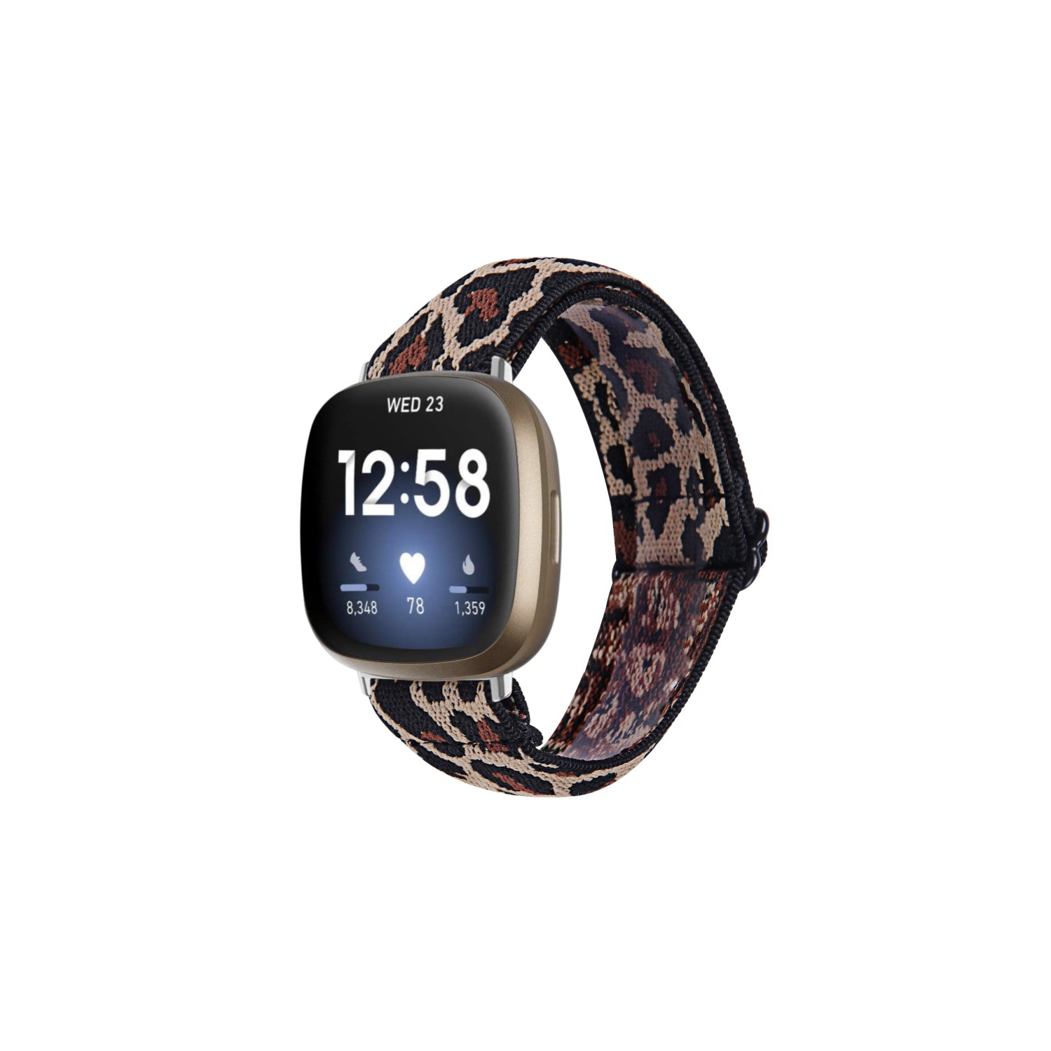 StrapsCo Funky Pattern Elastic Nylon Watch Band Strap for Fitbit Versa 3 - Leopard