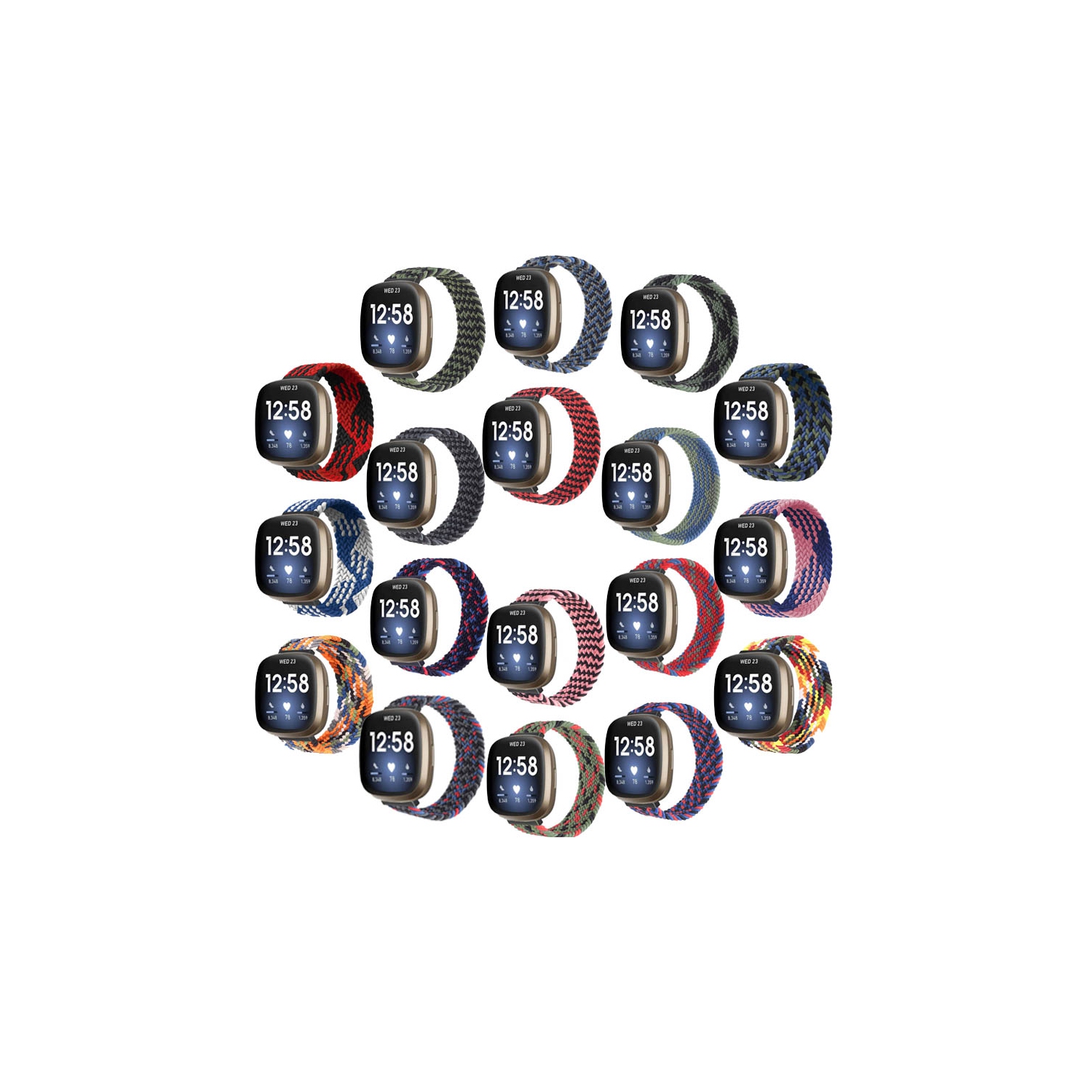 StrapsCo Patterned Elastic Nylon Watch Band Strap for Fitbit Sense - L - Fits 6.6" - 6.9" Wrist - Red Buffalo