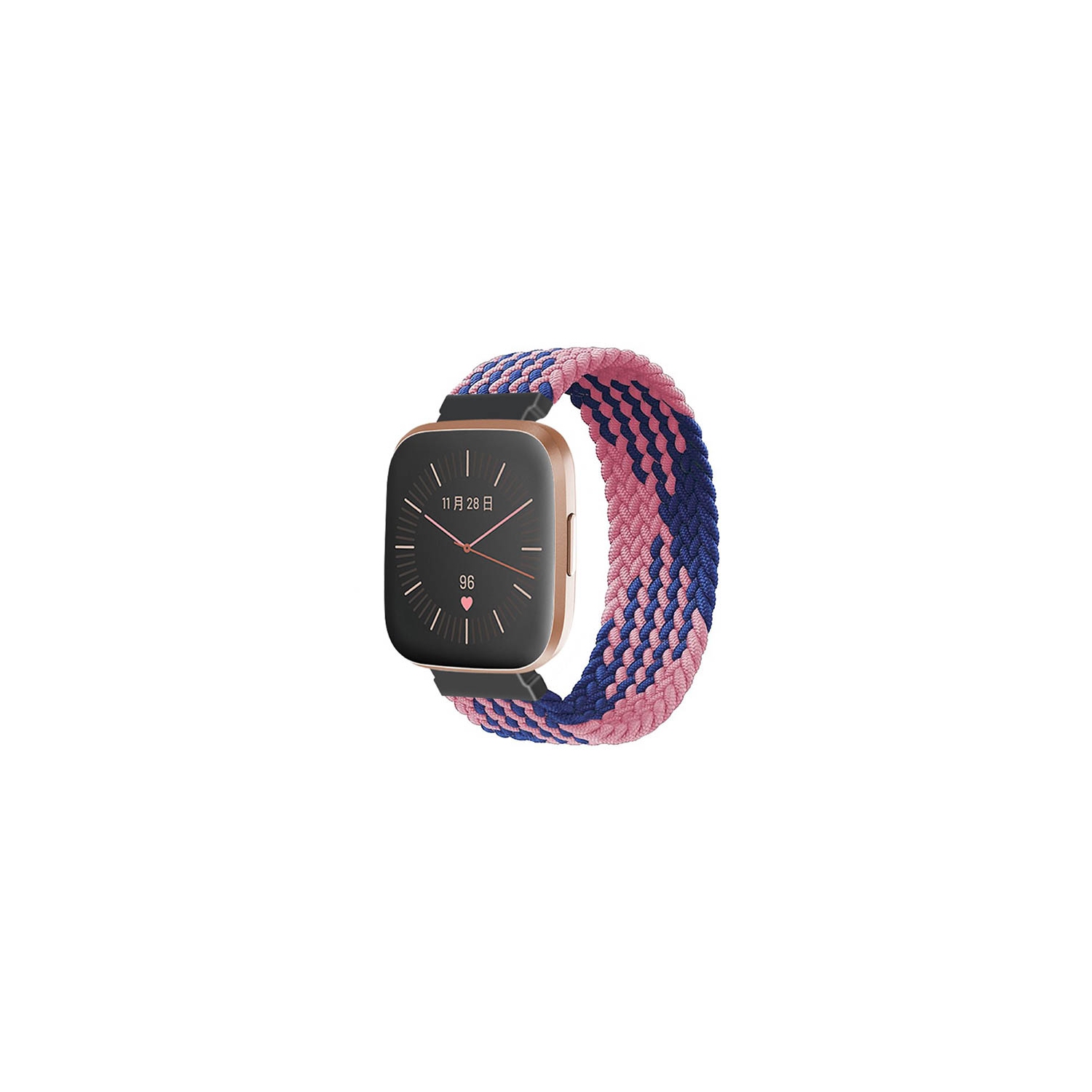 StrapsCo Patterned Elastic Nylon Watch Band Strap for Fitbit Versa & Versa 2 - L - Fits 6.6" - 6.9" Wrist - Pink & Blue Buffalo