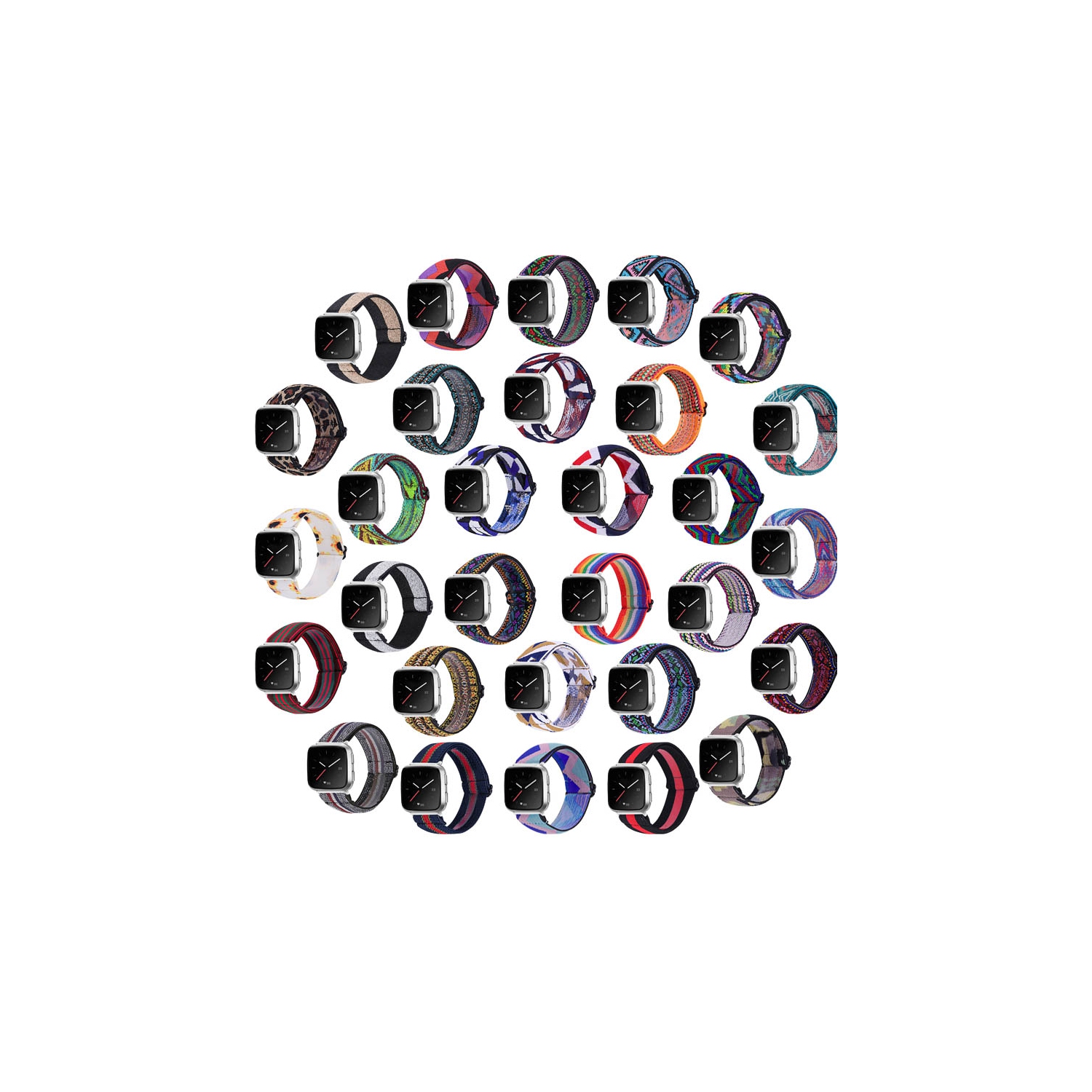 StrapsCo Bracelet de montre en nylon élastique à motif funky pour Fitbit Versa et Versa 2 - Tribal multi