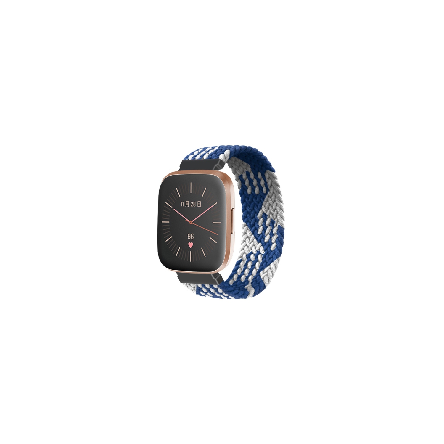 StrapsCo Patterned Elastic Nylon Watch Band Strap for Fitbit Versa & Versa 2 - L - Fits 6.6" - 6.9" Wrist - Blue & White Buffalo