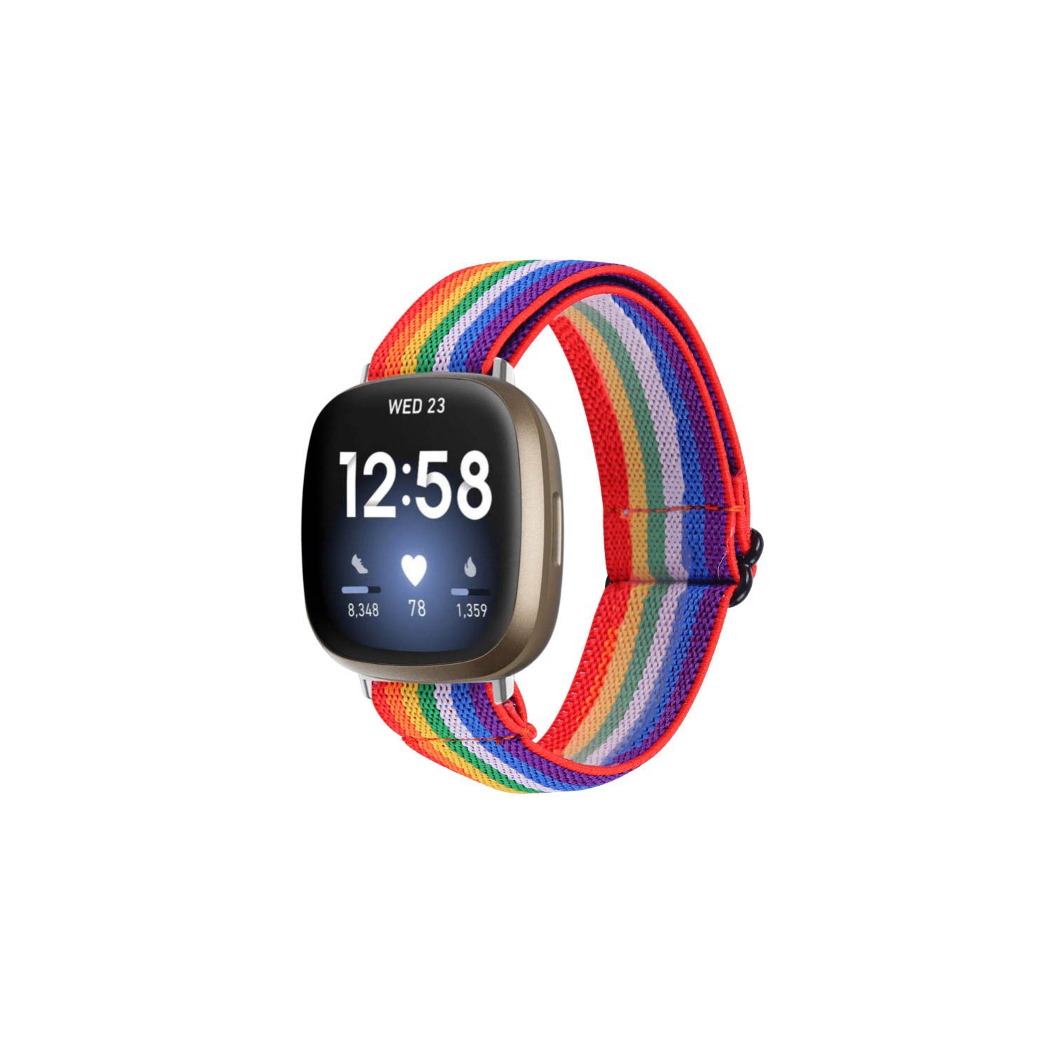 StrapsCo Funky Pattern Elastic Nylon Watch Band Strap for Fitbit Versa 3 - Rainbow