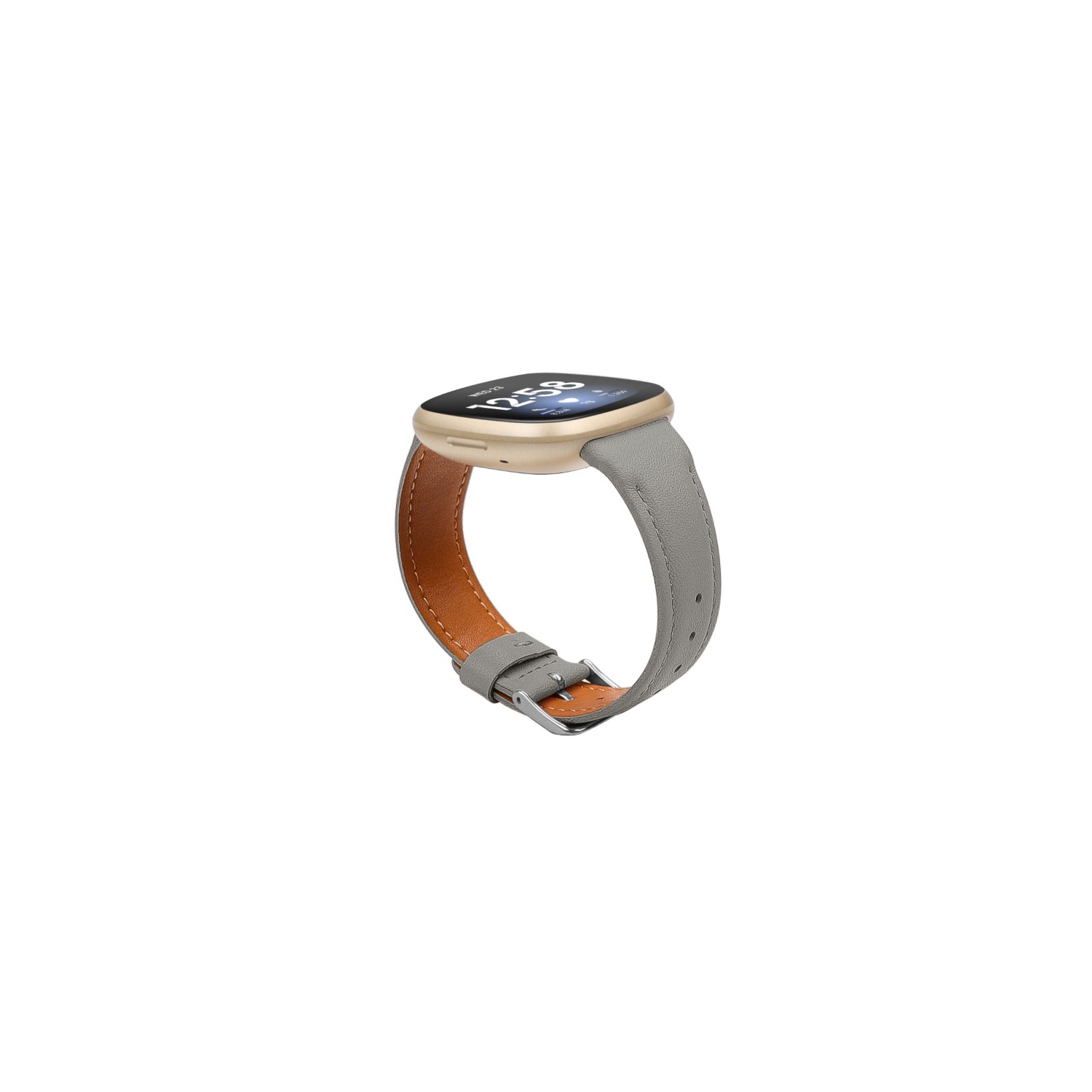 StrapsCo Leather Watch Band Strap for Fitbit Sense - Medium-Long - Grey