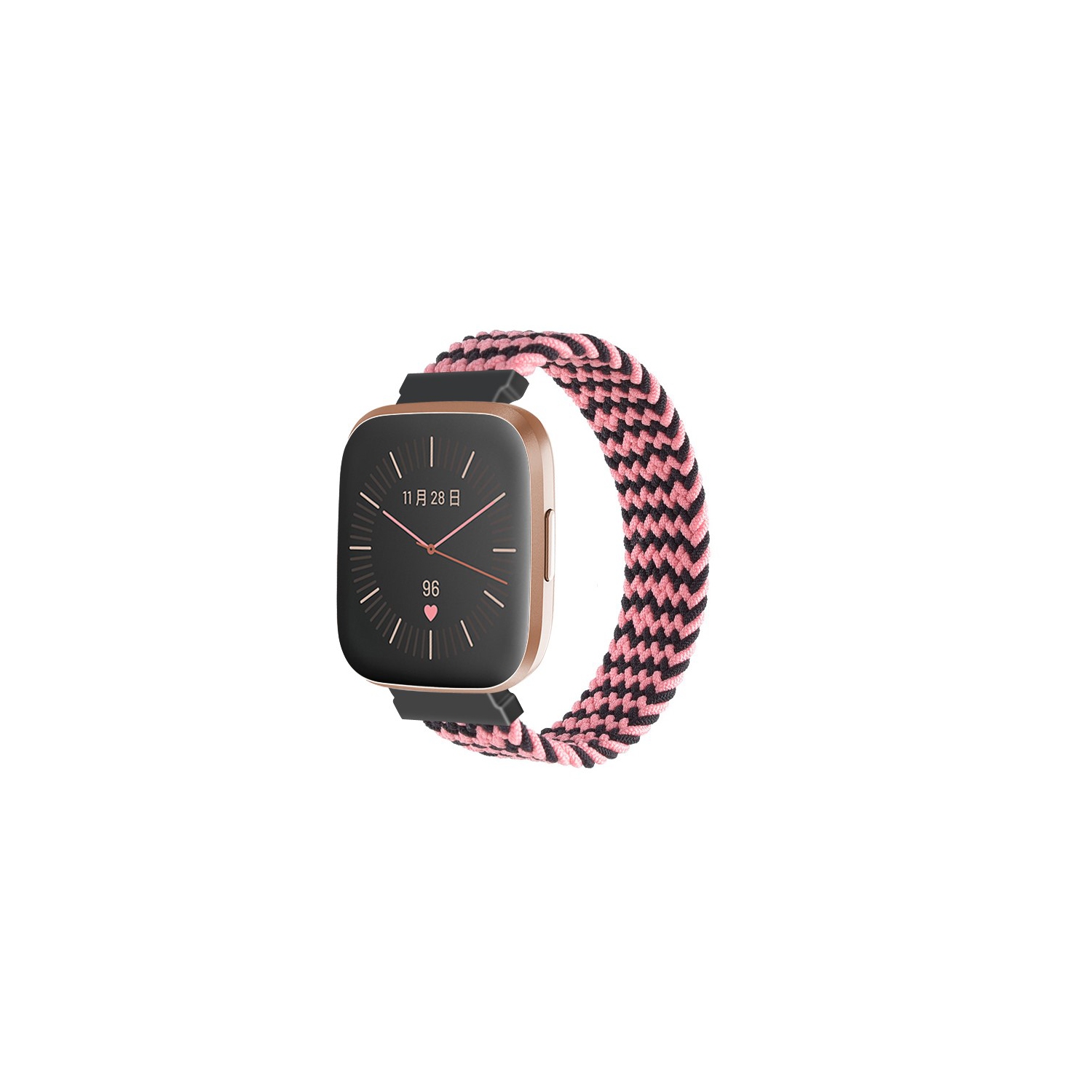 StrapsCo Bracelet de montre en nylon élastique à motifs pour Fitbit Versa et Versa 2 - Moyen pour poignets de 6.2" à 6.5" - Vagues roses