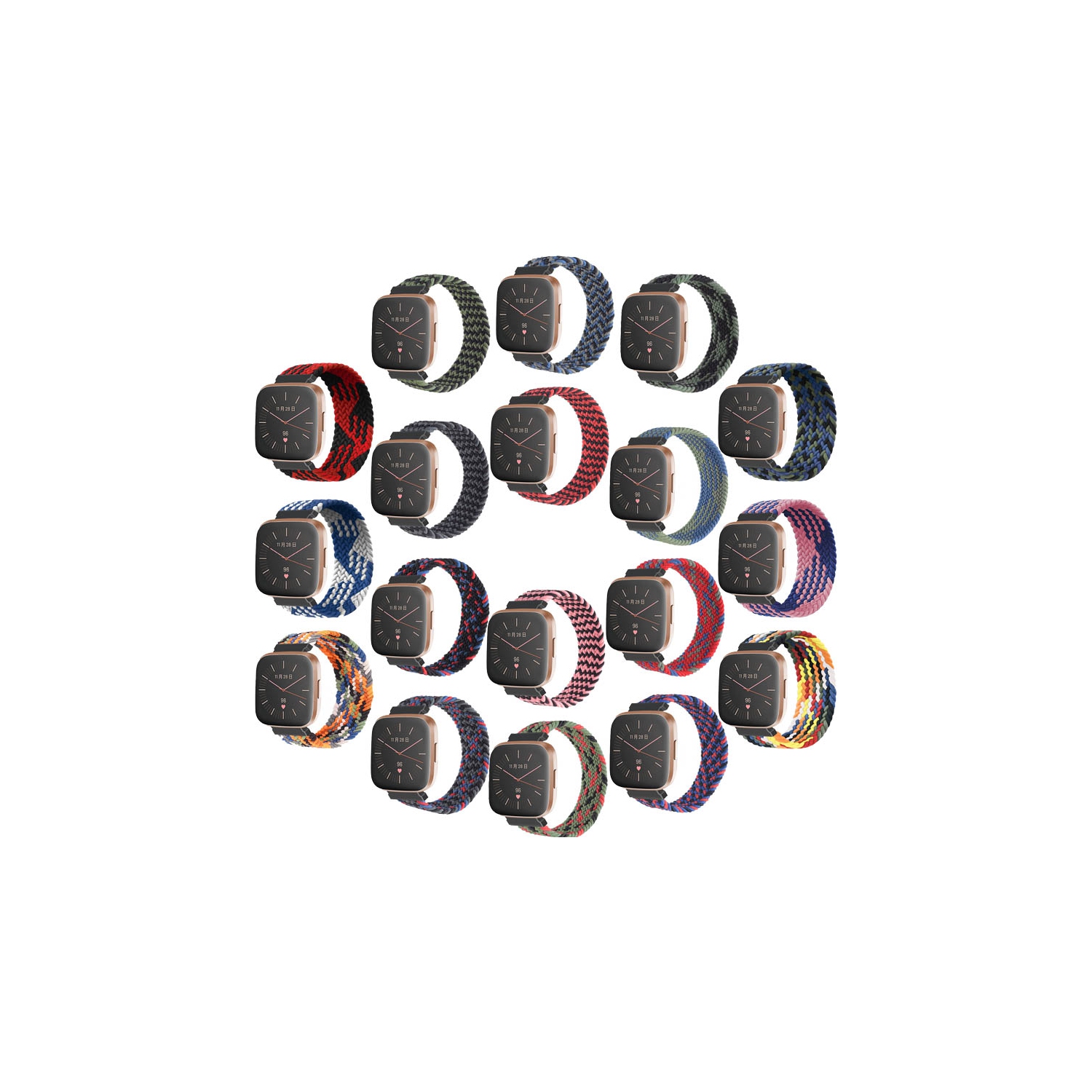 StrapsCo Bracelet de montre en nylon élastique à motifs pour Fitbit Versa et Versa 2 - Moyen pour poignets de 6.2" à 6.5" - Vagues roses