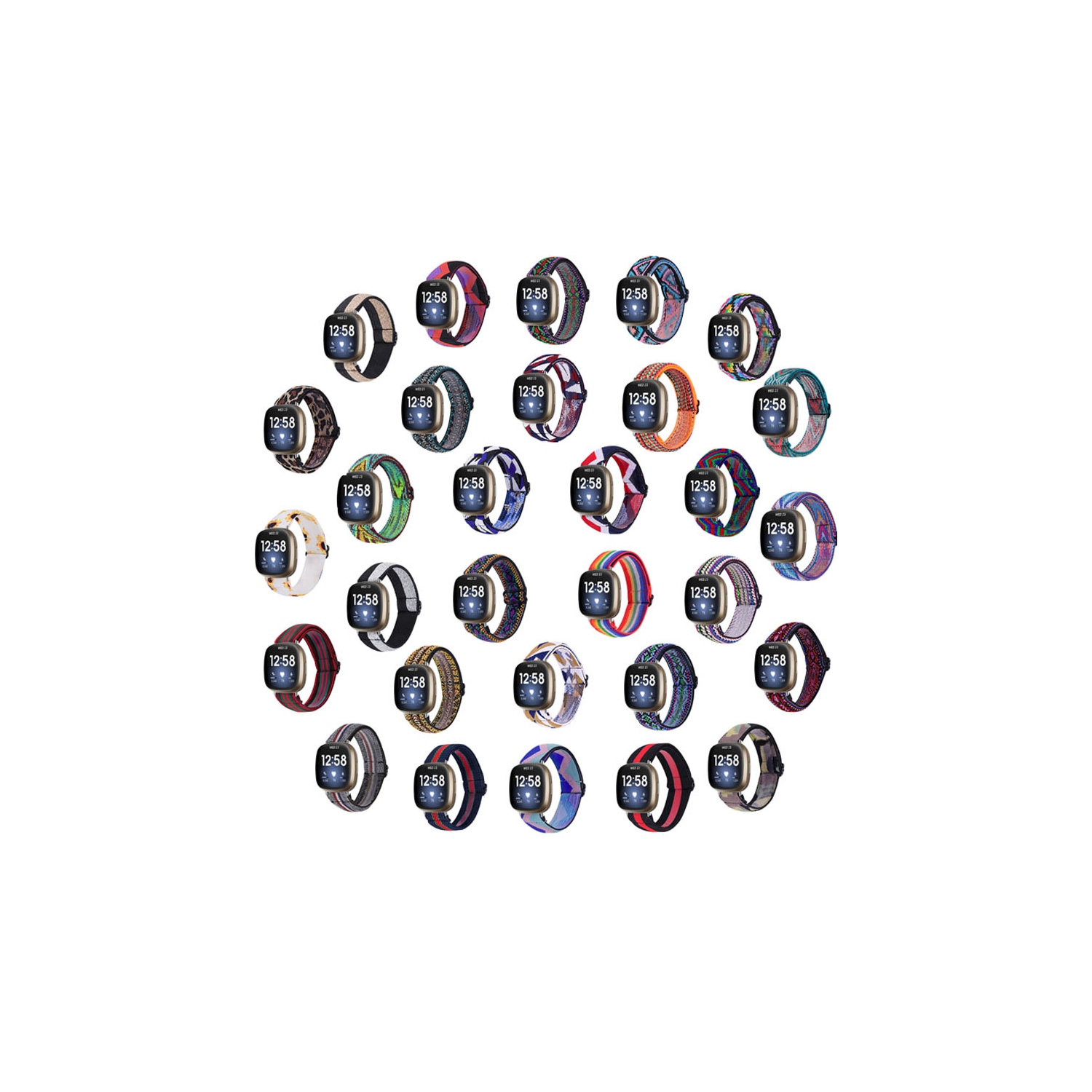 StrapsCo Funky Pattern Elastic Nylon Watch Band Strap for Fitbit Sense - Lapis Ikat